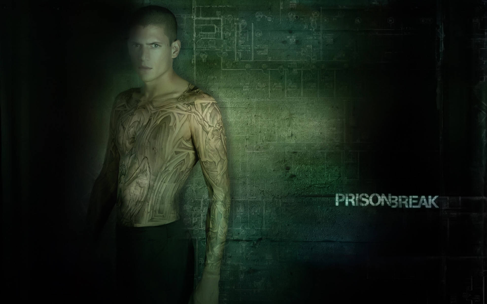 Michael Scofield, Tattoo, Bauplan-Tattoo, Prison Break, Dunkelgrün, Full HD, MacBook-Hintergrundbild