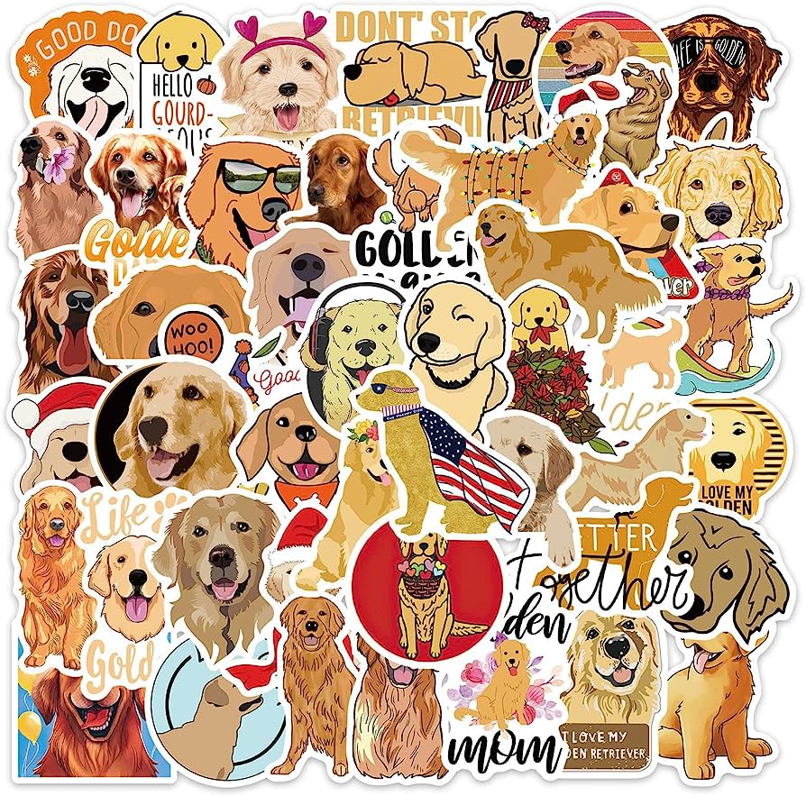 Golden Retriever, Sticker, Cartoon, Collage, Bunt, Hintergrundbild für iPad und Tablet
