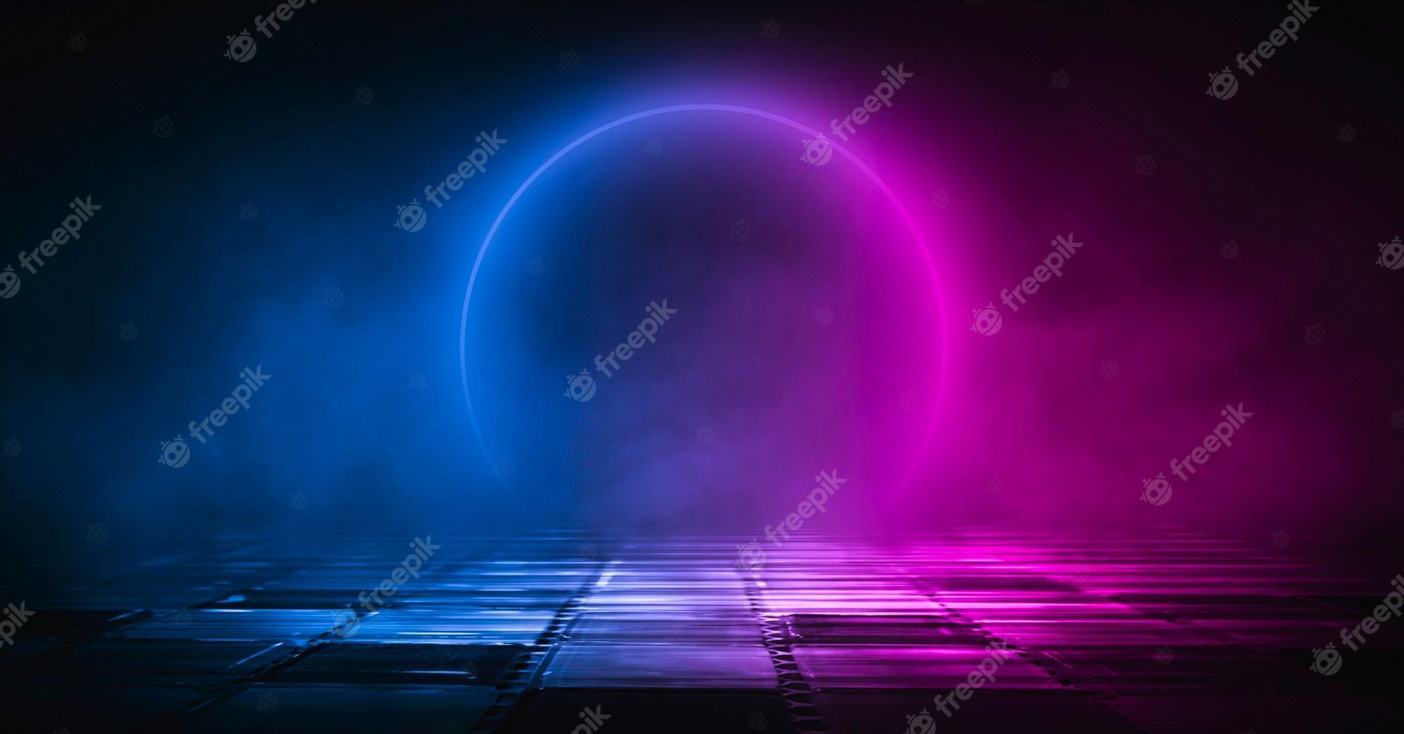 Neonring, Nebel, Blau, Pink, Bühne, Full HD, Desktop-Hintergrund für Windows