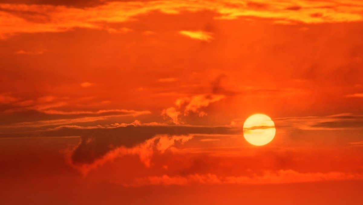 Sonnenuntergang, Roter Himmel, Wolken, Orange, Dramatisch, Hintergrundbild