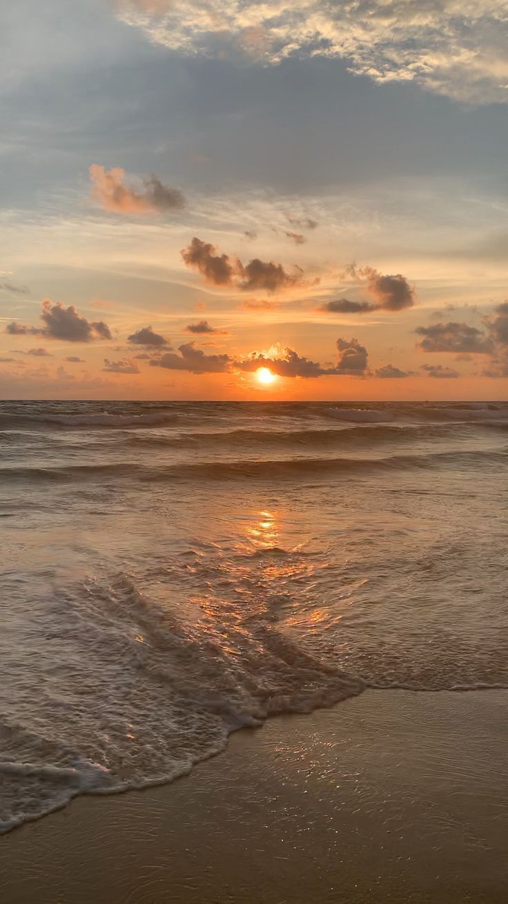 Strand, Sonnenuntergang, Wellen, Wolken, Meer, HD, Hintergrundbild fürs Handy