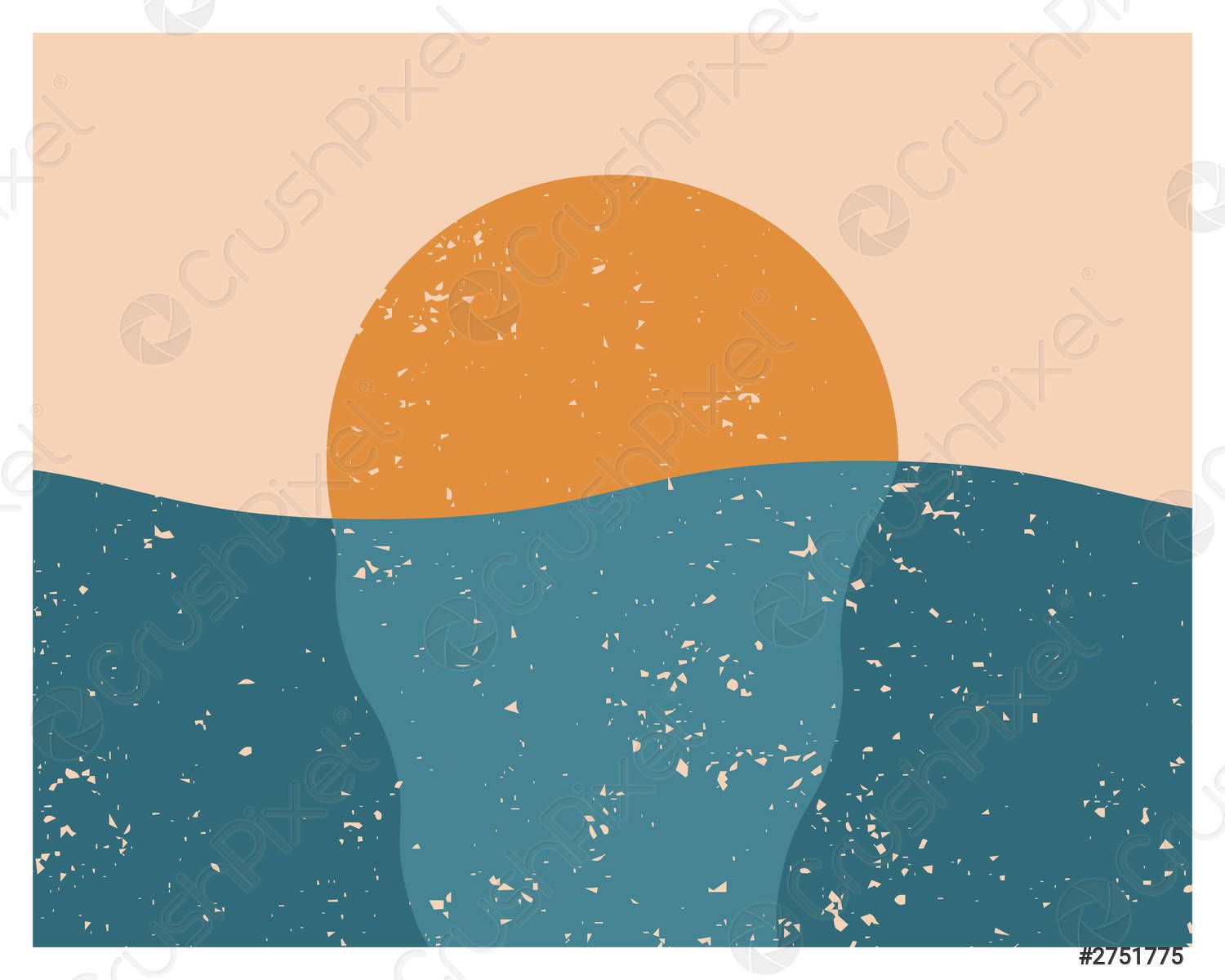 Sonne, Wellen, Illustration, Petrol, Pfirsichfarben, Minimalistisch, HD, PC-Hintergrundbild
