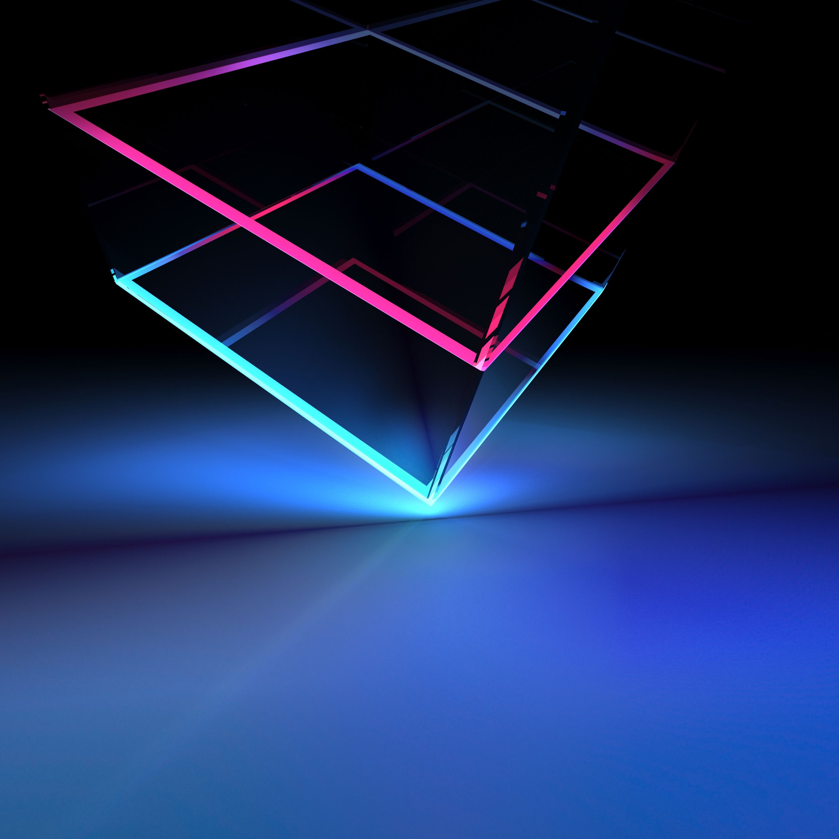 Glasquadrate, Schwebend, Pink, Blau, Minimalistisch, 2K, Hintergrundbild fürs Tablet