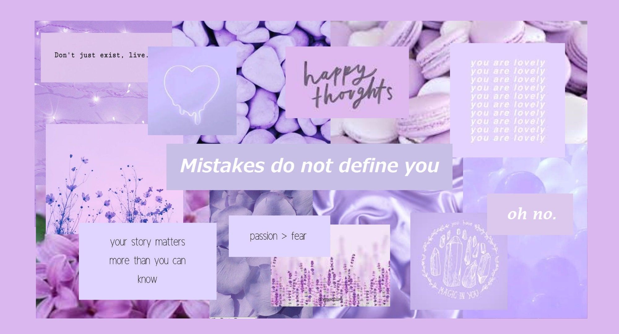 Lila Aesthetic, Collage, Sprüche, Mistakes do not define you, Pastell, Lavendel, Full-HD-Hintergrundbild
