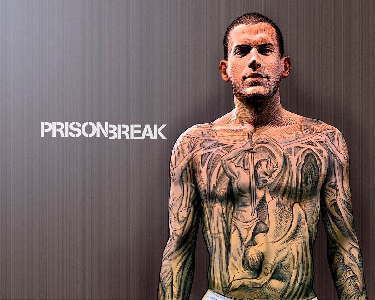 Michael Scofield, Ganzkörper-Tattoo, Prison Break, Oberkörperfrei, Grauer Hintergrund, Wallpaper