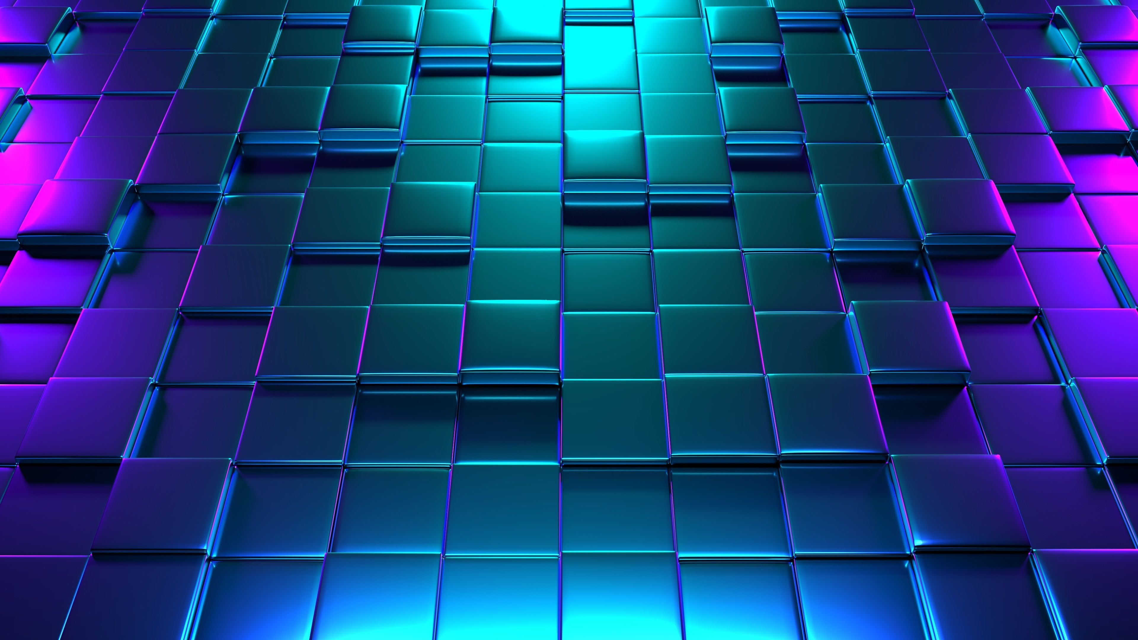 Würfel, Fliesen, Türkis, Lila, Perspektive, 3840x2160, 4K-Hintergrundbild für PC