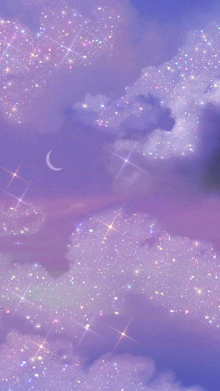 Lila Wolken, Mondsichel, Glitzer, Himmel, Aesthetic, HD, Sperrbildschirm fürs iPhone