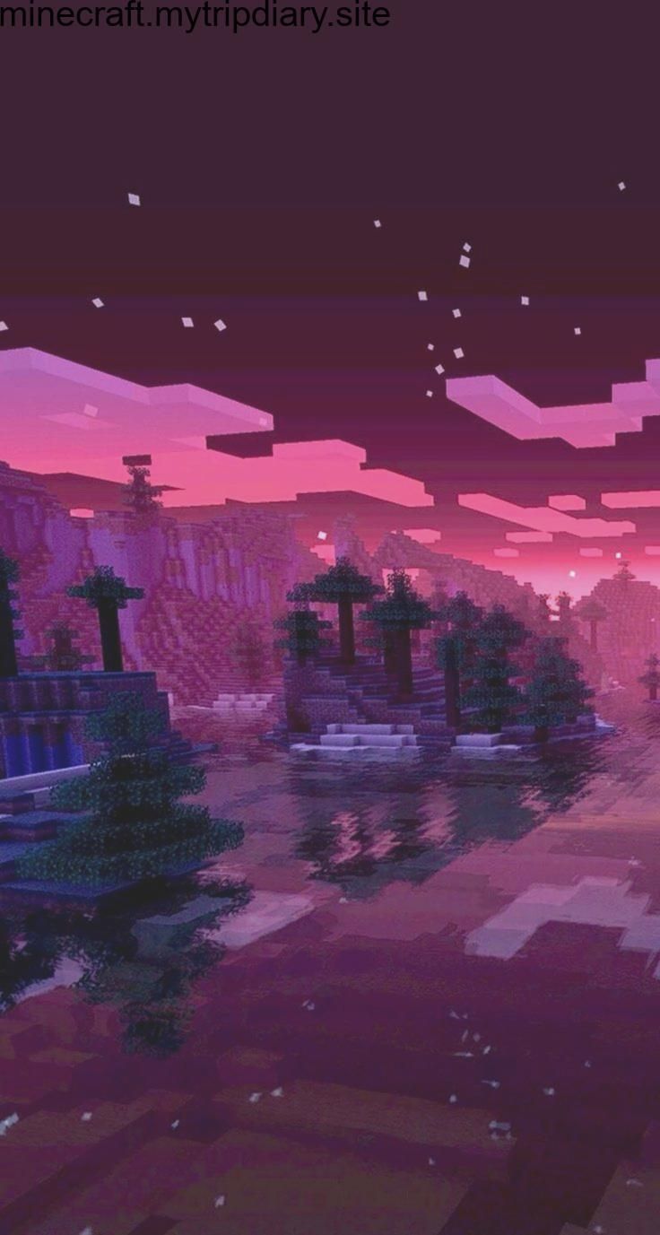 Minecraft, Landschaft, Wasser, Rosa Himmel, Sterne, HD, Sperrbildschirm fürs iPhone