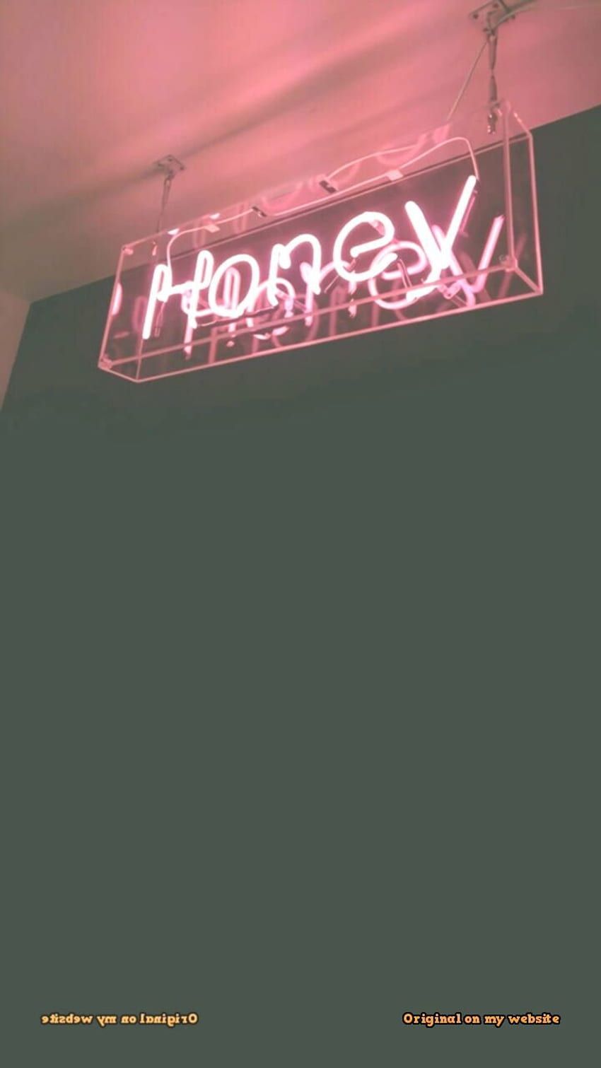 Neonschild, Honey, Grüne Wand, Minimalistisch, HD, Hintergrundbild fürs Handy