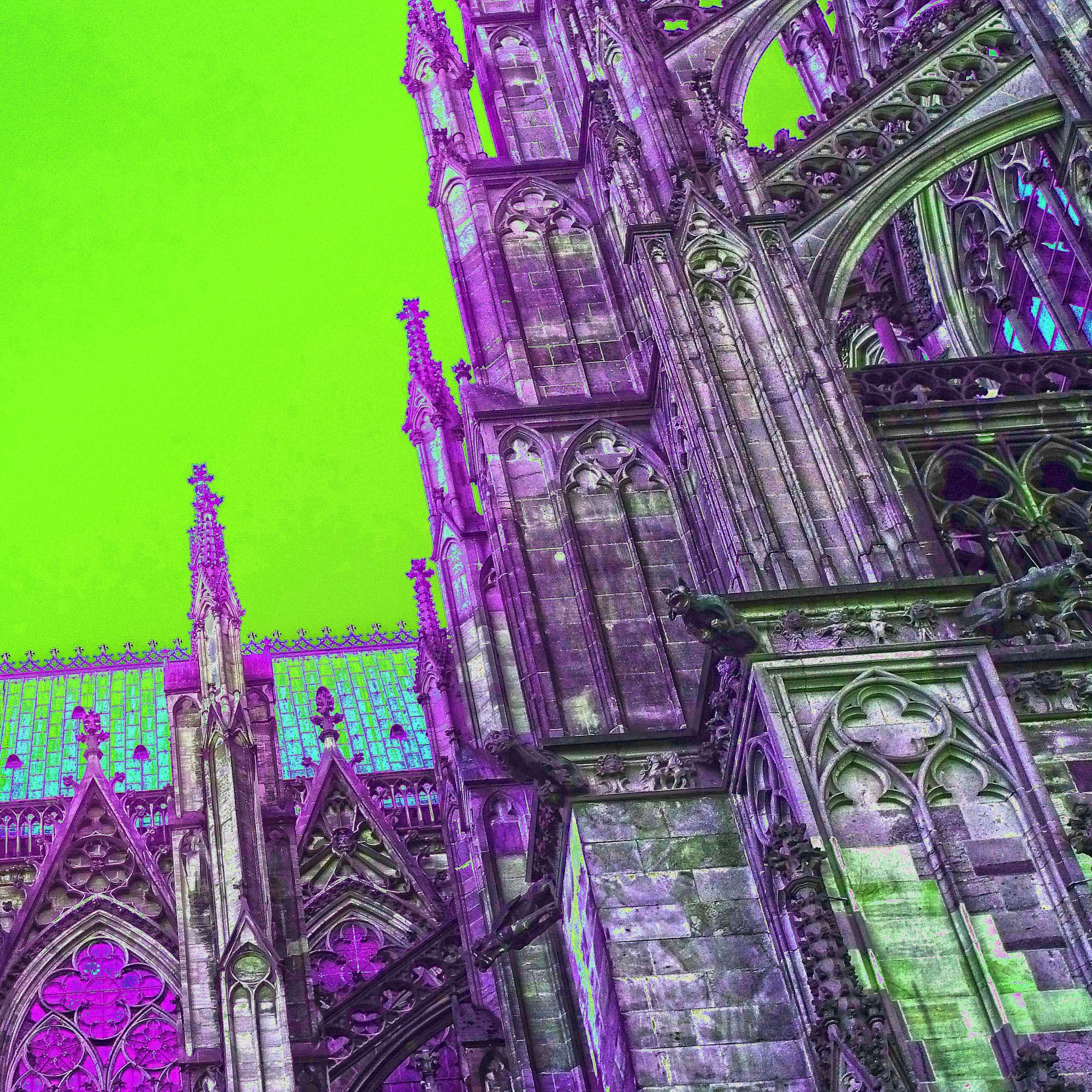 Kölner Dom, Pop-Art, Lila, Neongrün, Full HD, Hintergrundbild fürs Tablet