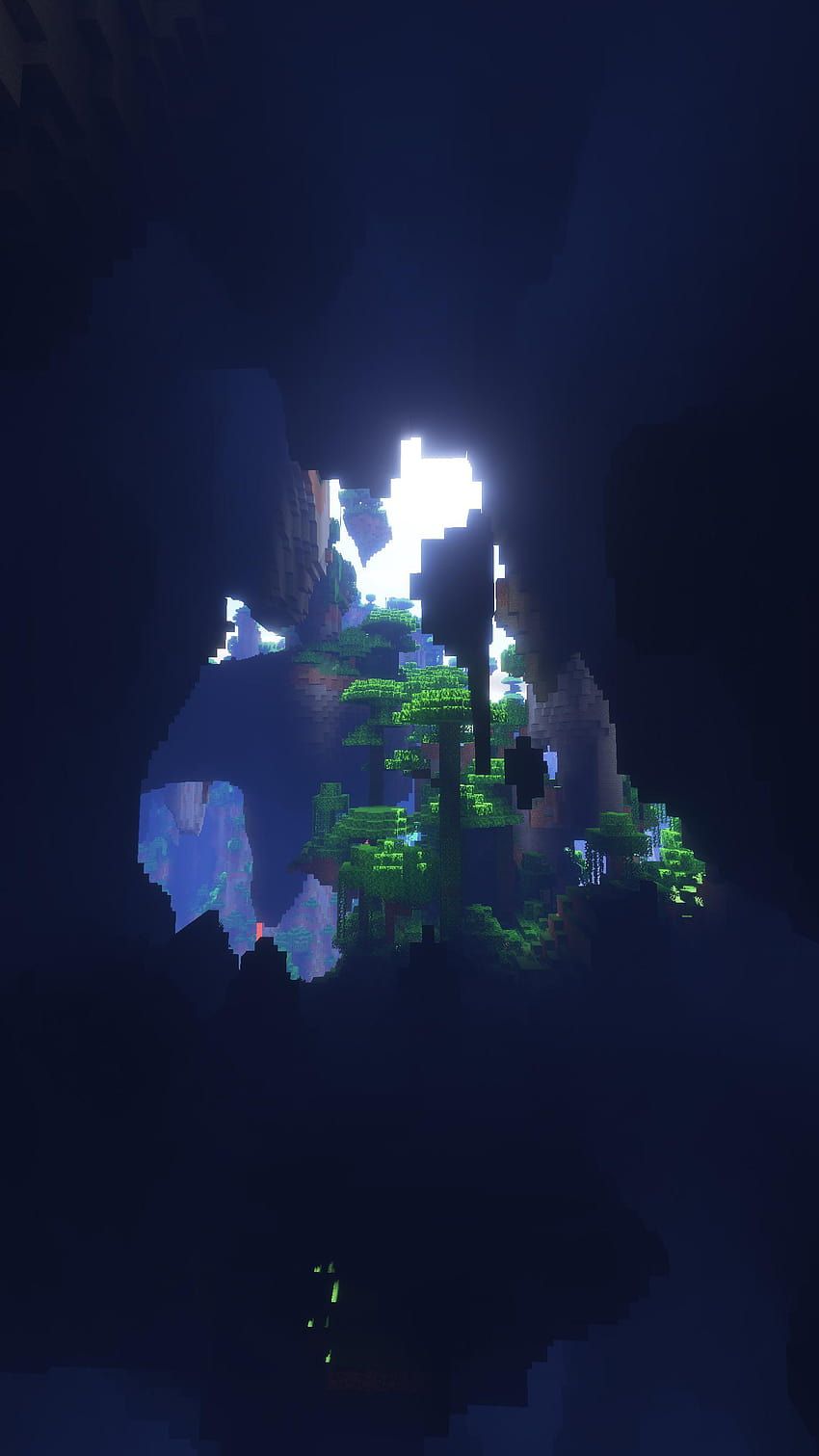 Minecraft, Schwebende Insel, Nacht, Blau, Dunkel, HD, Hintergrundbild fürs Handy