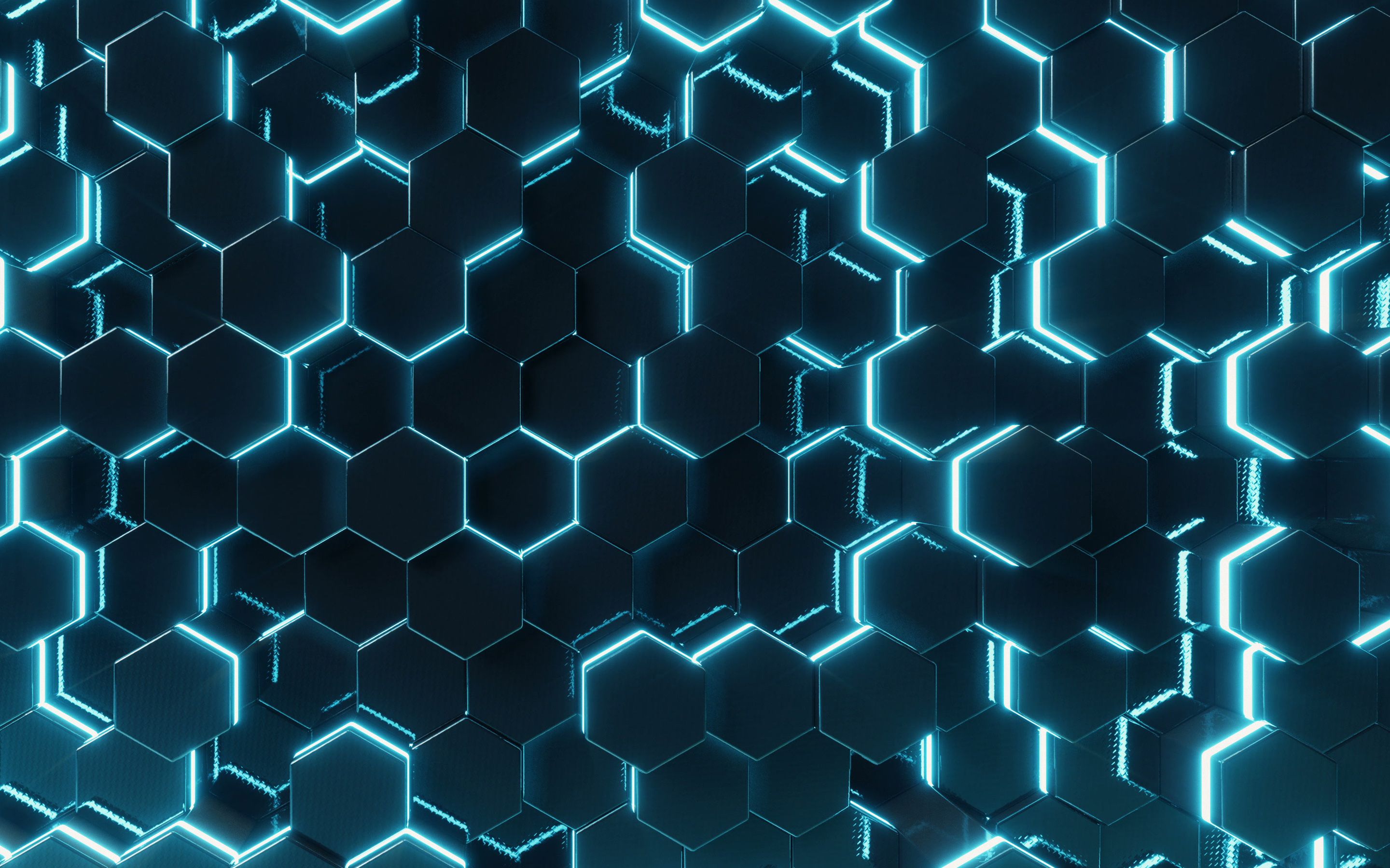 Sechsecke, Waben, Türkis, Dunkel, Sci-Fi, 16:10, 2K-Hintergrundbild für den Desktop