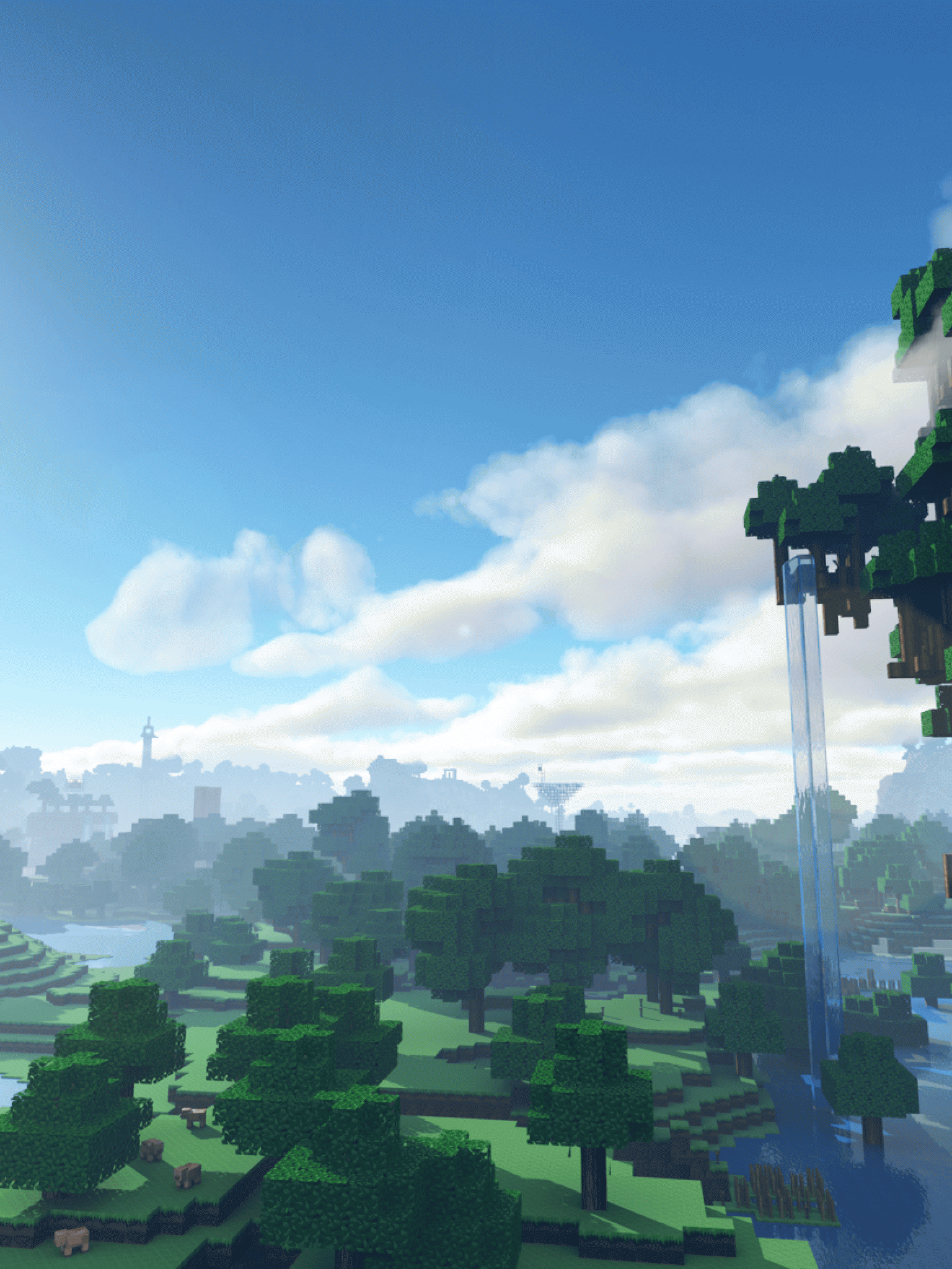 Minecraft, Landschaft, Wald, Wolken, Blauer Himmel, Hintergrundbild für iPad und Tablet