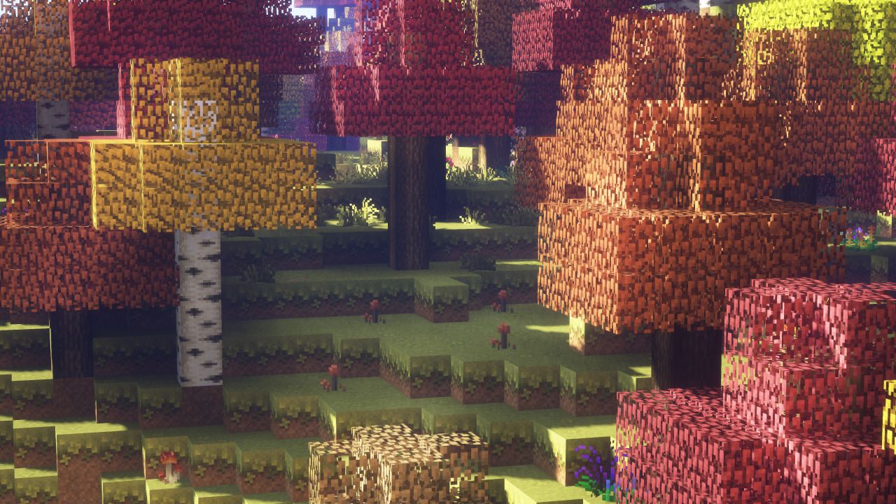 Minecraft, Herbstwald, Birken, Rot, Gelb, 16:9, HD-Hintergrundbild für den Desktop