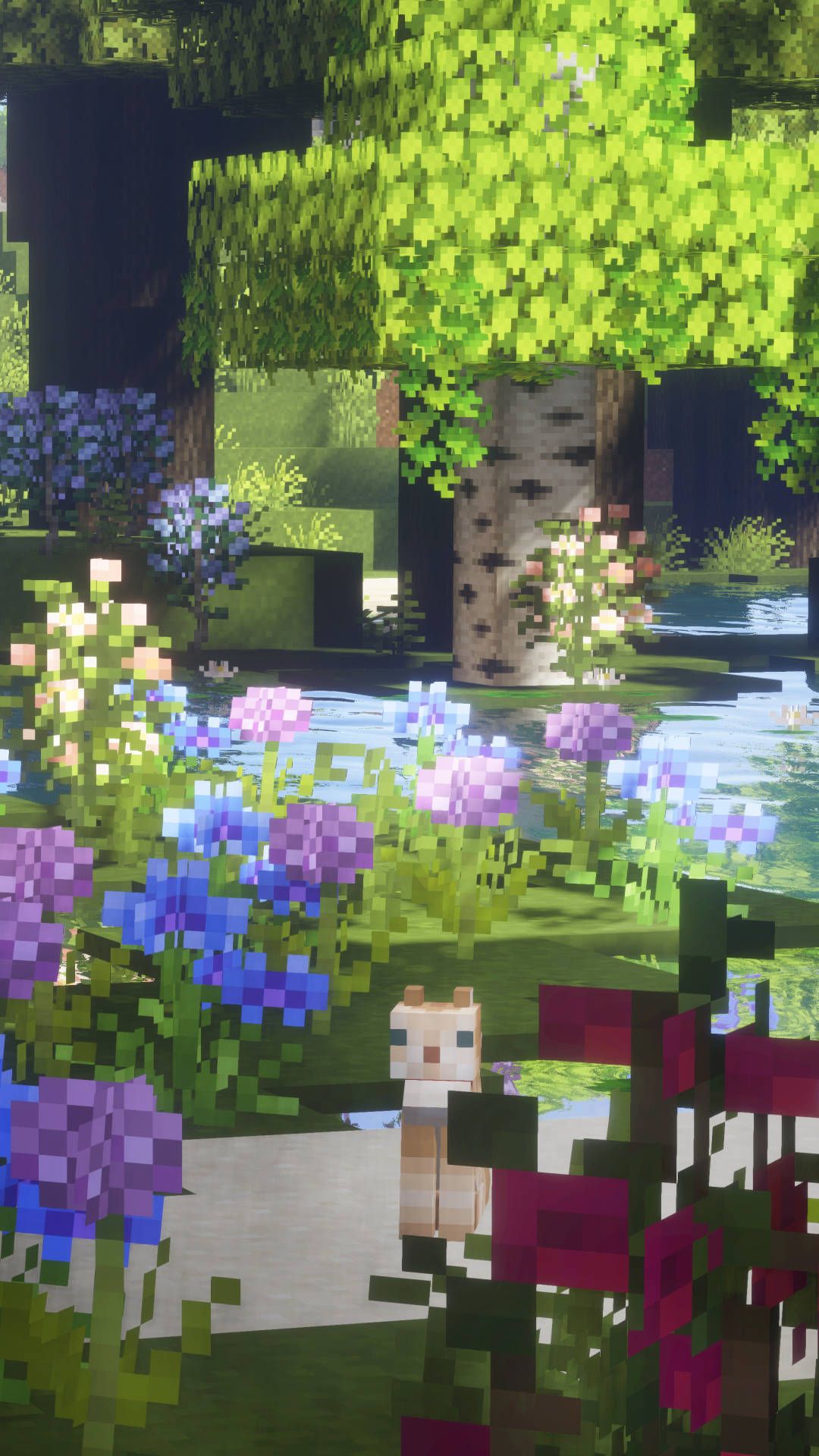 Minecraft, Wald, Blumen, Katze, Shader, Full HD, Sperrbildschirm fürs iPhone