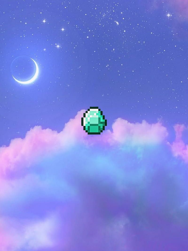 Minecraft, Smaragd, Wolken, Mond, Nachthimmel, Pastellfarben, Hintergrundbild fürs iPad