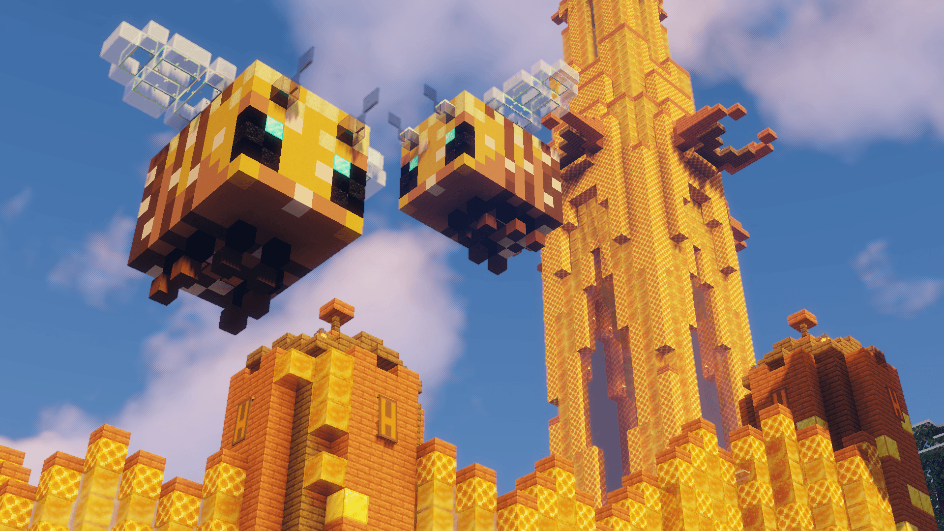 Minecraft, Bienen, Bienenstock, Gelb, Himmel, 1920x1080, Full-HD-Hintergrundbild für PC