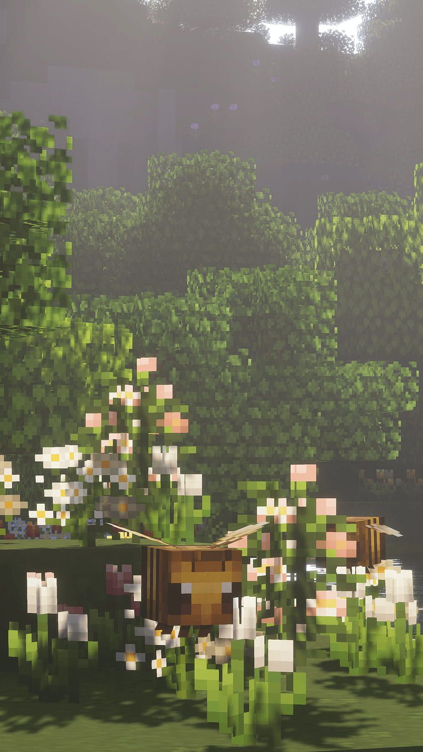 Minecraft, Wald, Blumen, Shader, Grün, Hintergrundbild für iPhone und Android
