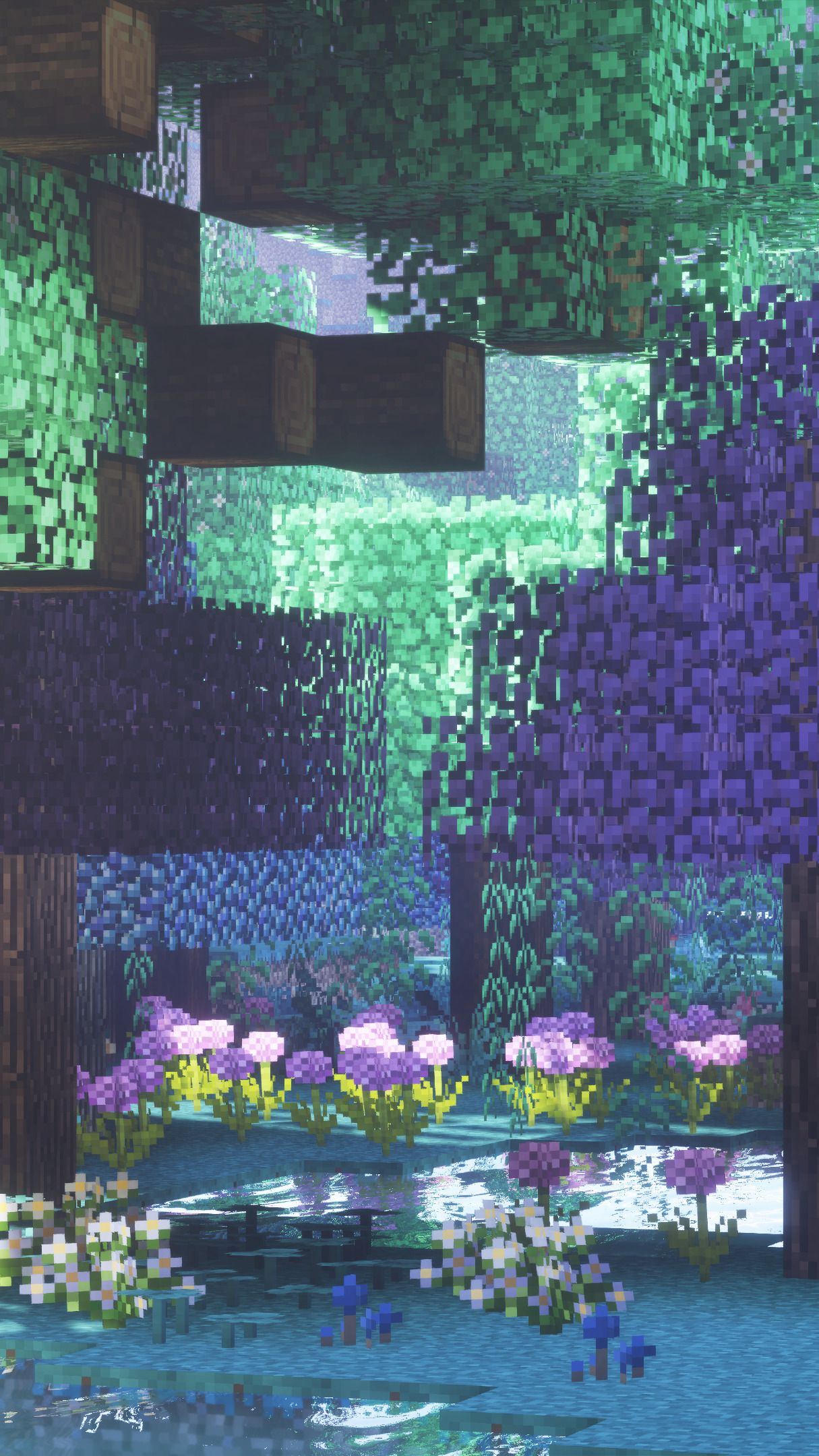 Minecraft, Wald, Blumen, Teich, Türkis, Full HD, Sperrbildschirm fürs iPhone