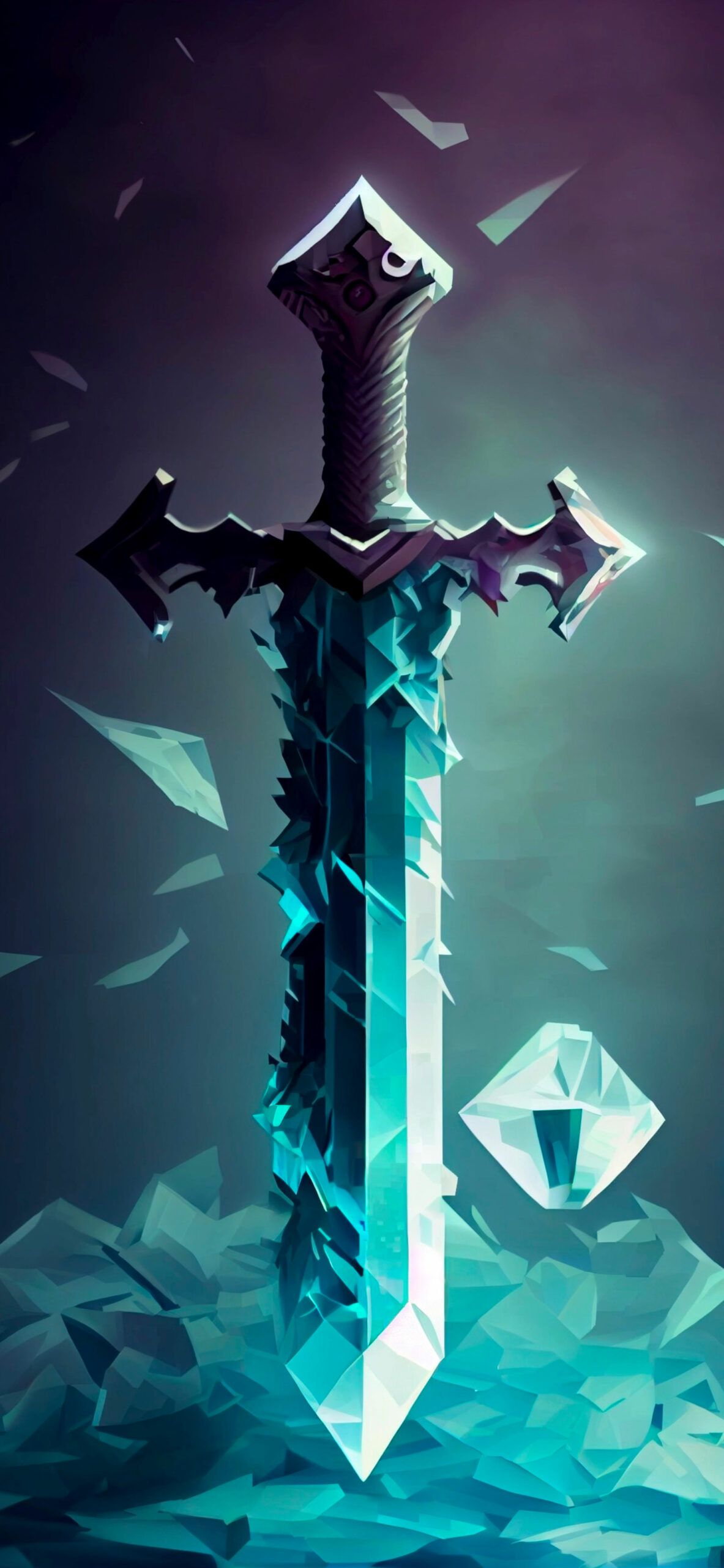 Minecraft, Diamantschwert, Diamant, Türkis, Dunkel, Hochformat, Hintergrundbild fürs Smartphone