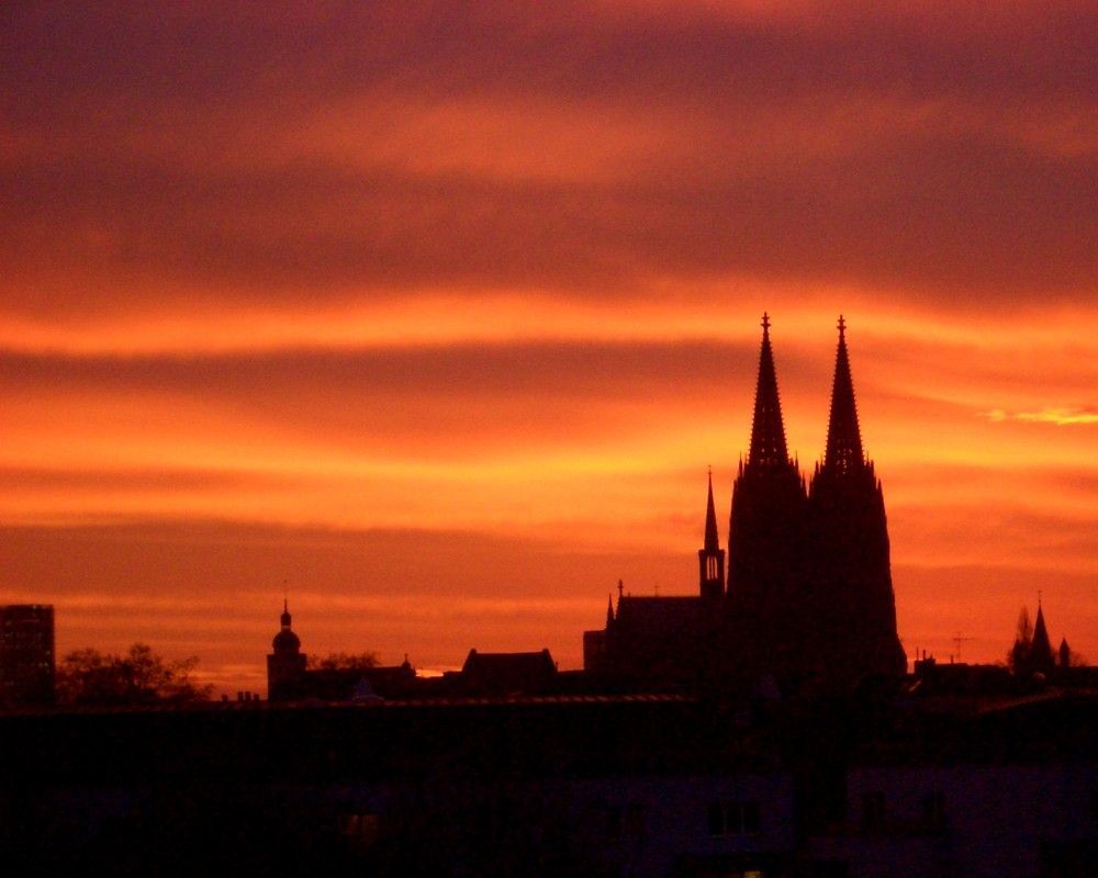 Kölner Dom, Köln, Silhouette, Roter Himmel, Sonnenuntergang, Hintergrundbild