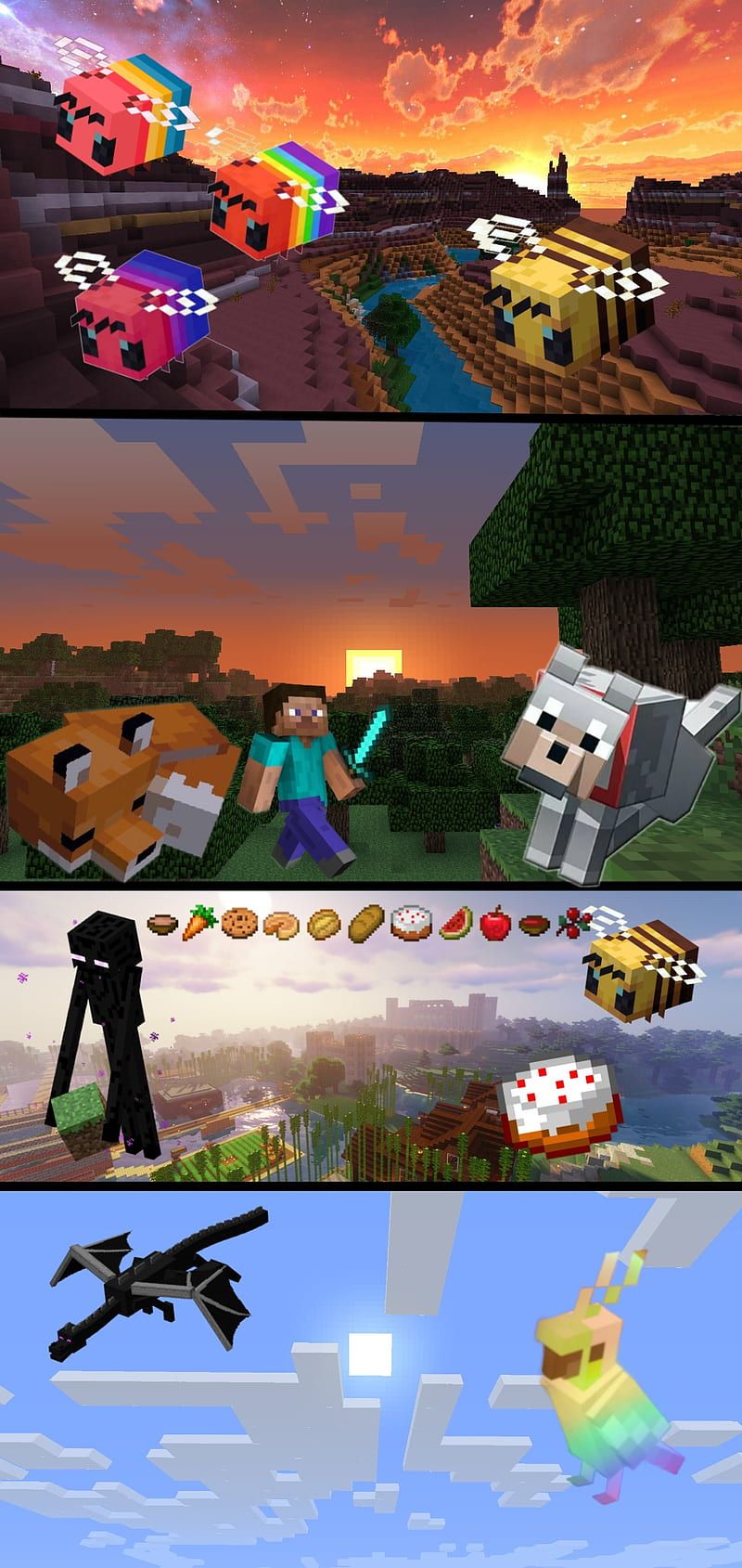 Minecraft, Collage, Steve, Enderdrache, Bunt, HD, Sperrbildschirm fürs iPhone