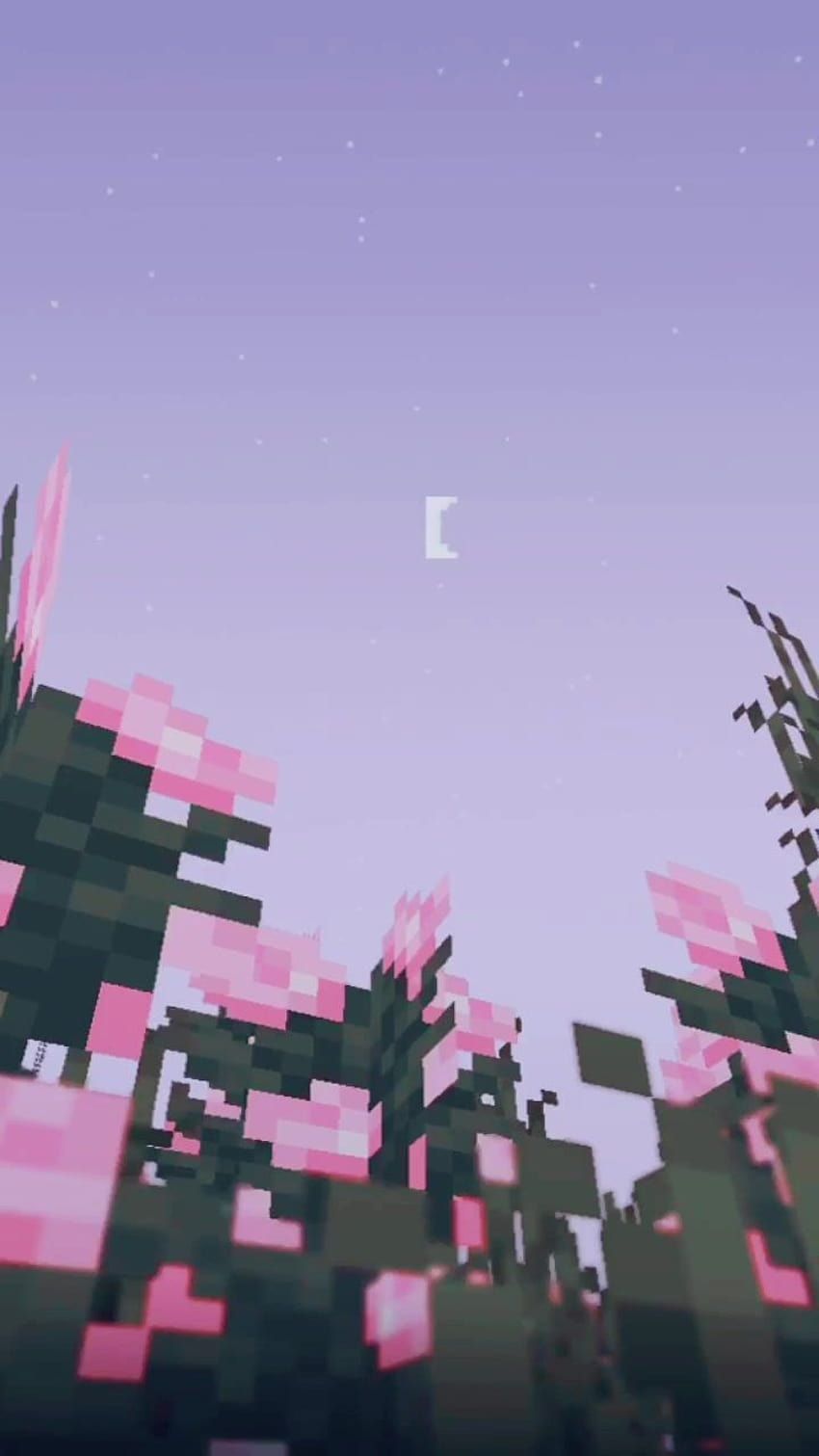 Minecraft, Kirschblüten, Mond, Lila Himmel, Minimalistisch, Hintergrundbild fürs Handy