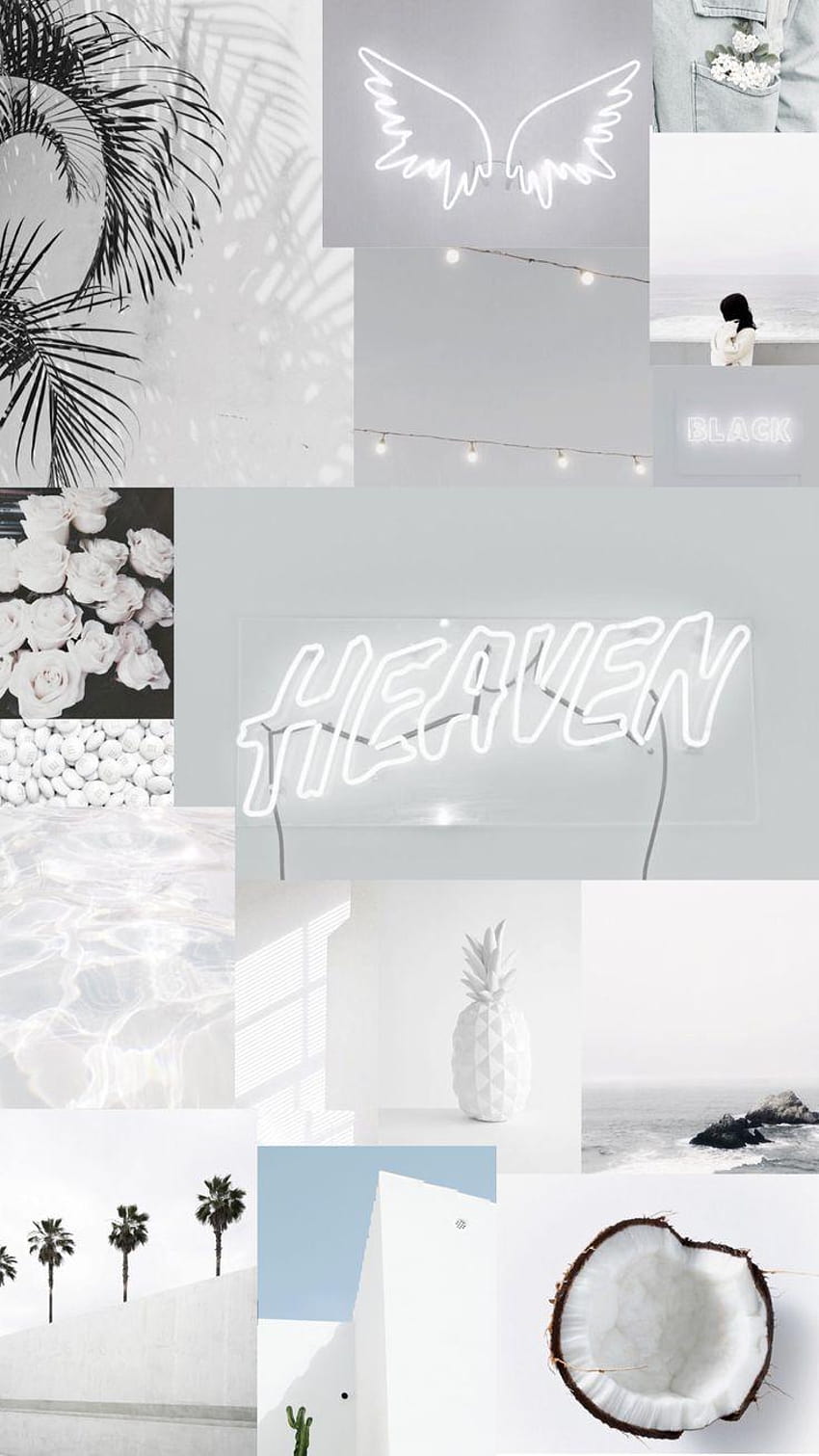 Collage, Weiße Ästhetik, Neonschrift, Grau, HD, Sperrbildschirm fürs iPhone