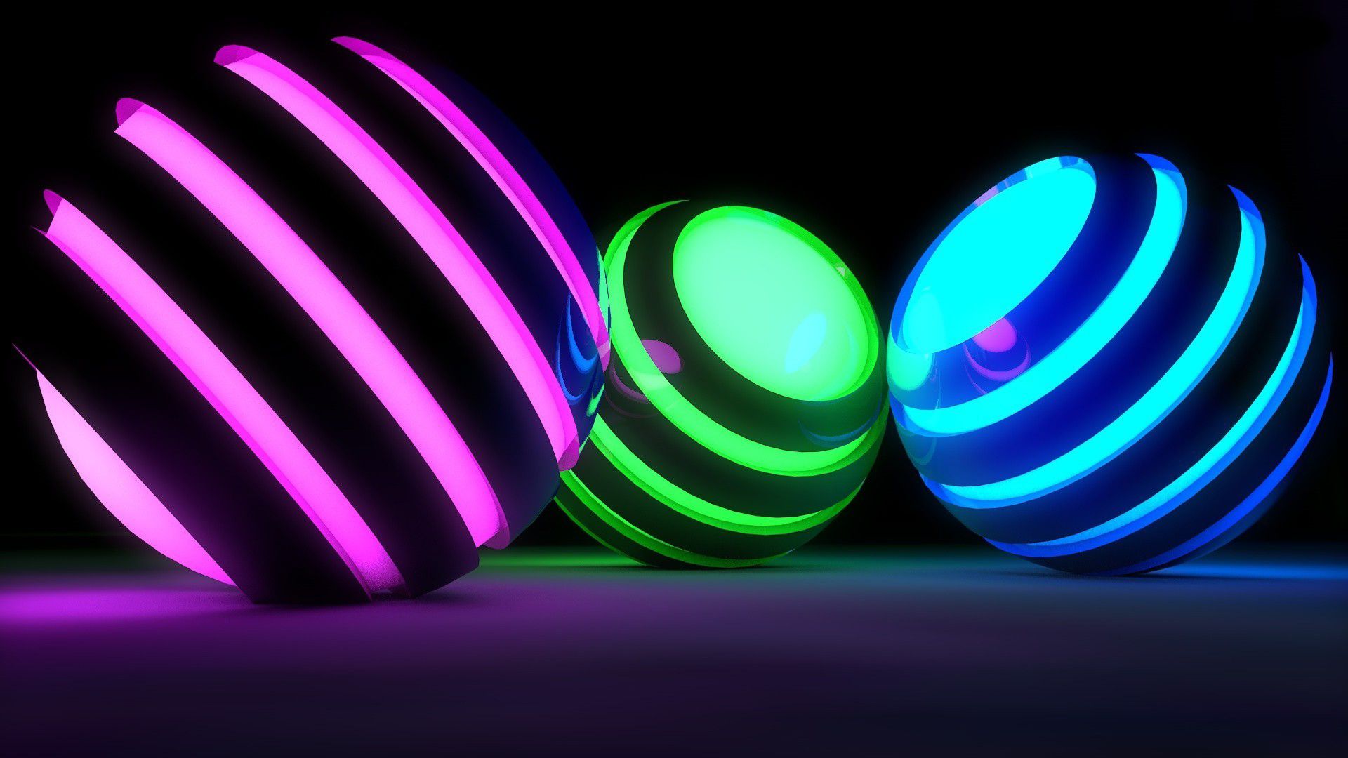 Kugeln, Streifen, Pink, Grün, Blau, 3D-Rendering, Full HD 1080p, Desktop-Hintergrundbild