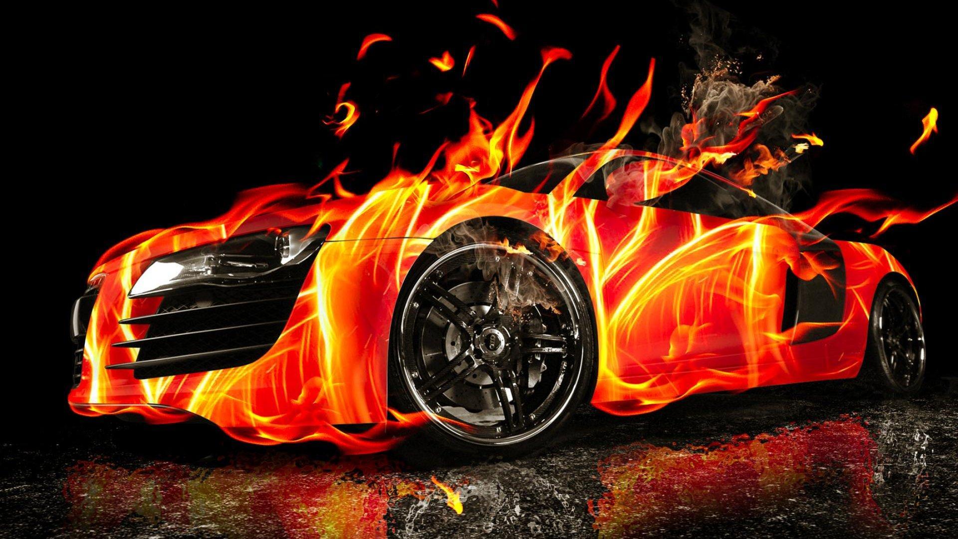 Audi R8, Sportwagen, Flammen, Feuer, Schwarzer Hintergrund, Full HD Wallpaper