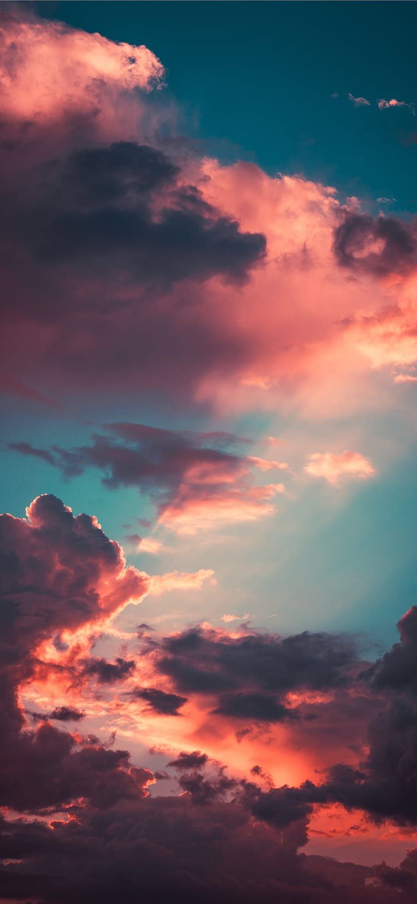 Wolken, Sonnenuntergang, Orange, Türkis, HD, Hintergrundbild fürs Handy