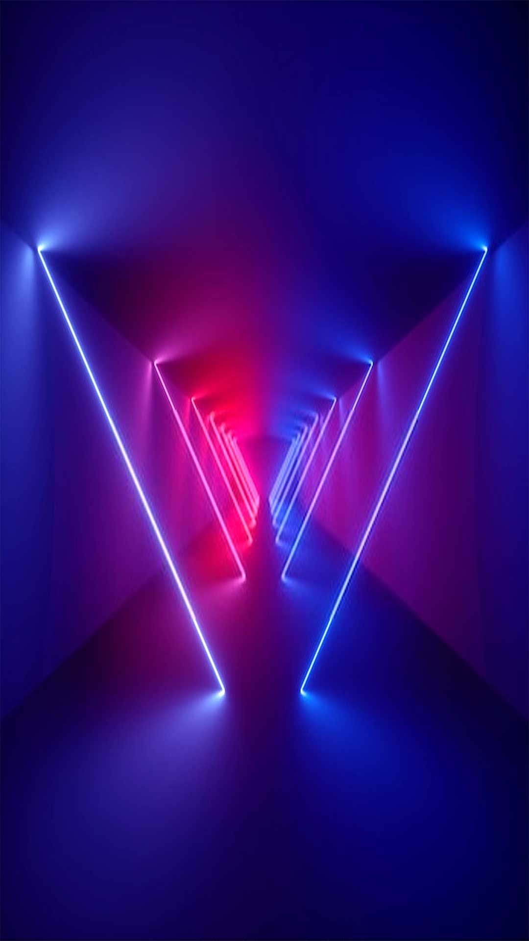 Neonlinien, Raum, Blau, Pink, V-Form, Full HD, Handy-Hintergrund im Hochformat