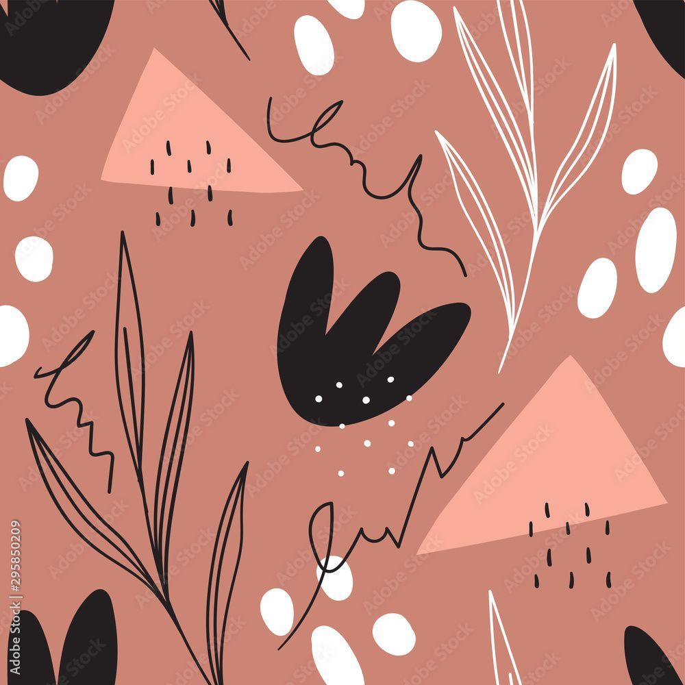 Florale Formen, Blätter, Terrakotta, Schwarz, Dreiecke, Boho, Hintergrundbild fürs Tablet