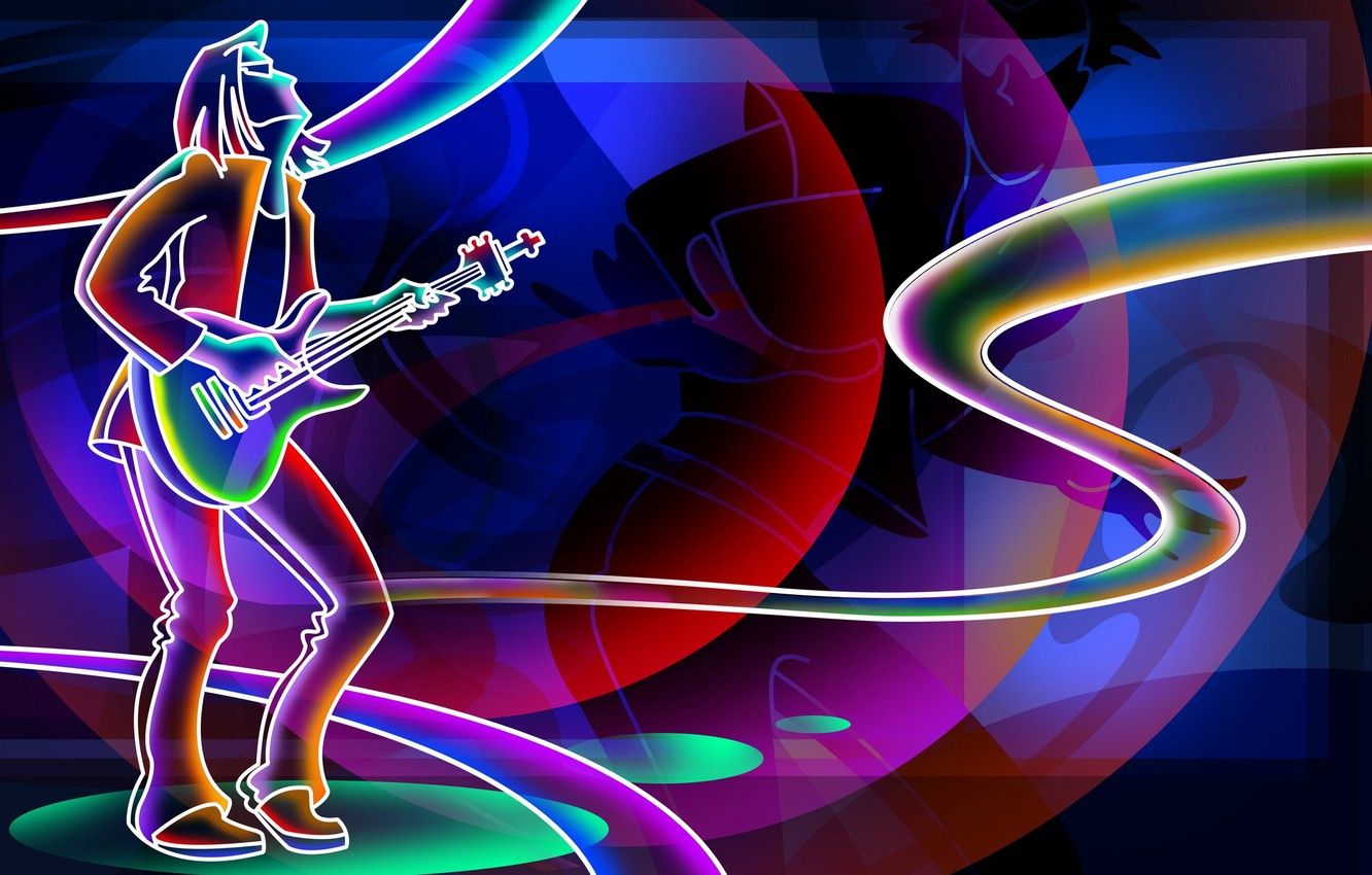 Gitarrist, E-Gitarre, Neonlinien, Musik, Bunt, HD, Hintergrundbild für den PC