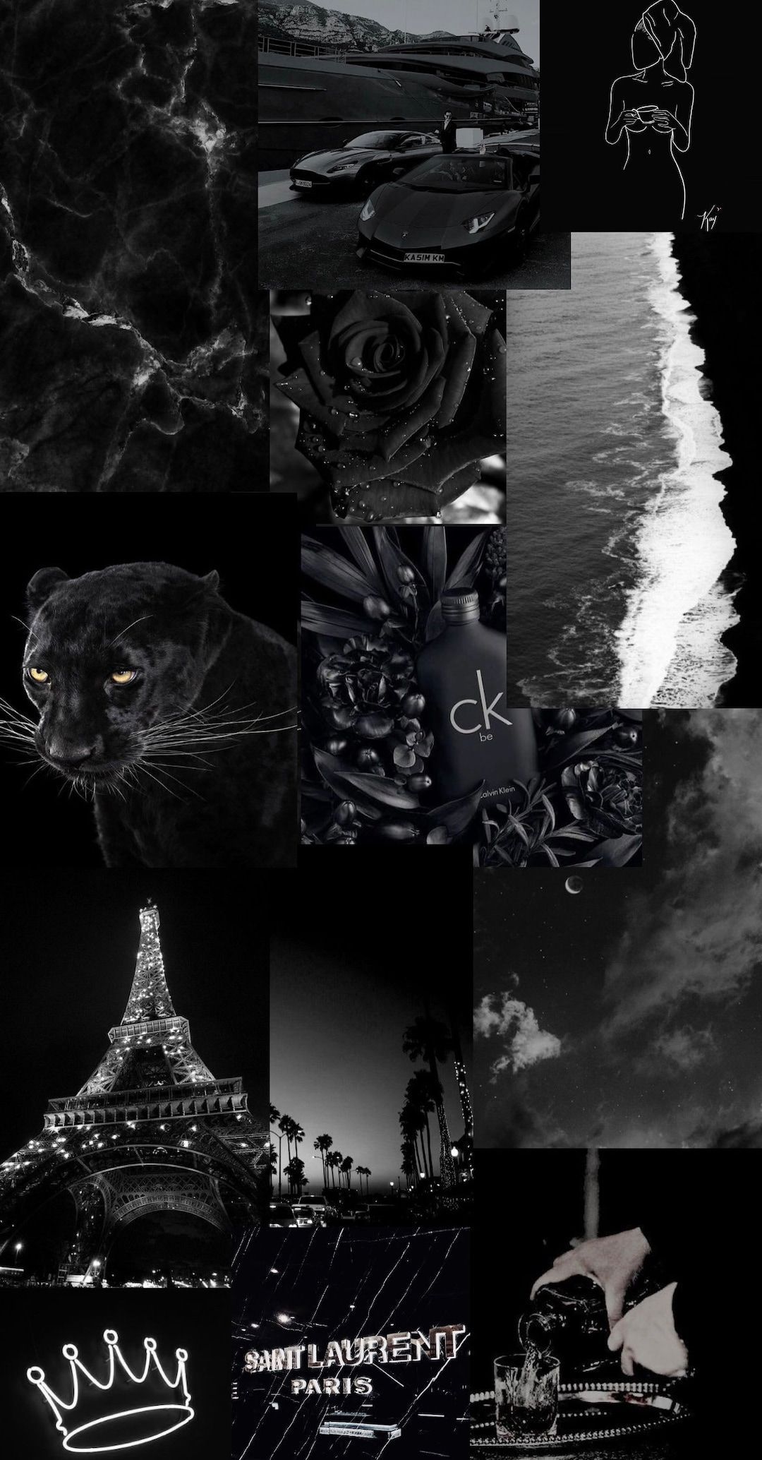 Dark Aesthetic, Collage, Eiffelturm, Krone, Rosen, Full HD, Sperrbildschirm fürs iPhone