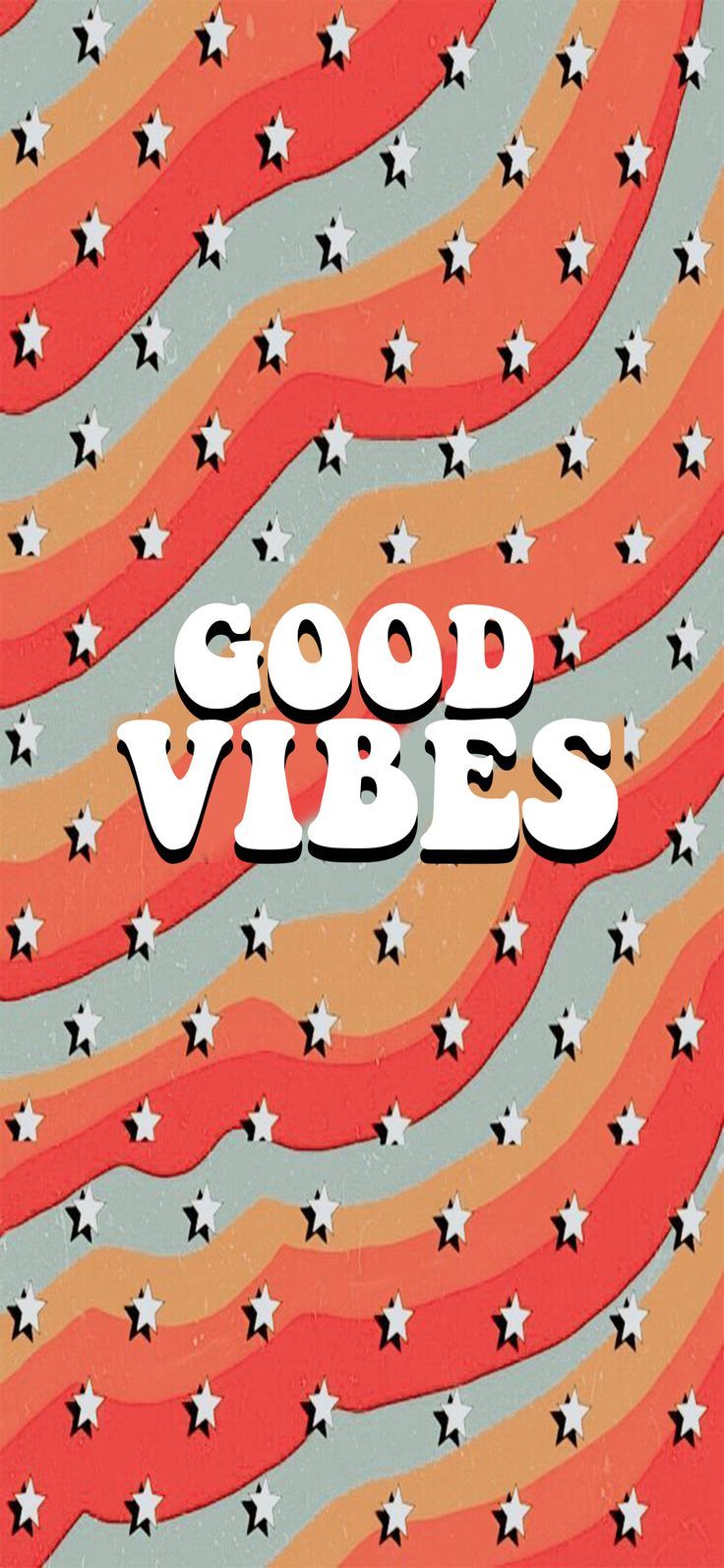 Good Vibes, Wellen, Retro, Orange, Rot, 70er, Hochformat, Hintergrundbild fürs Smartphone
