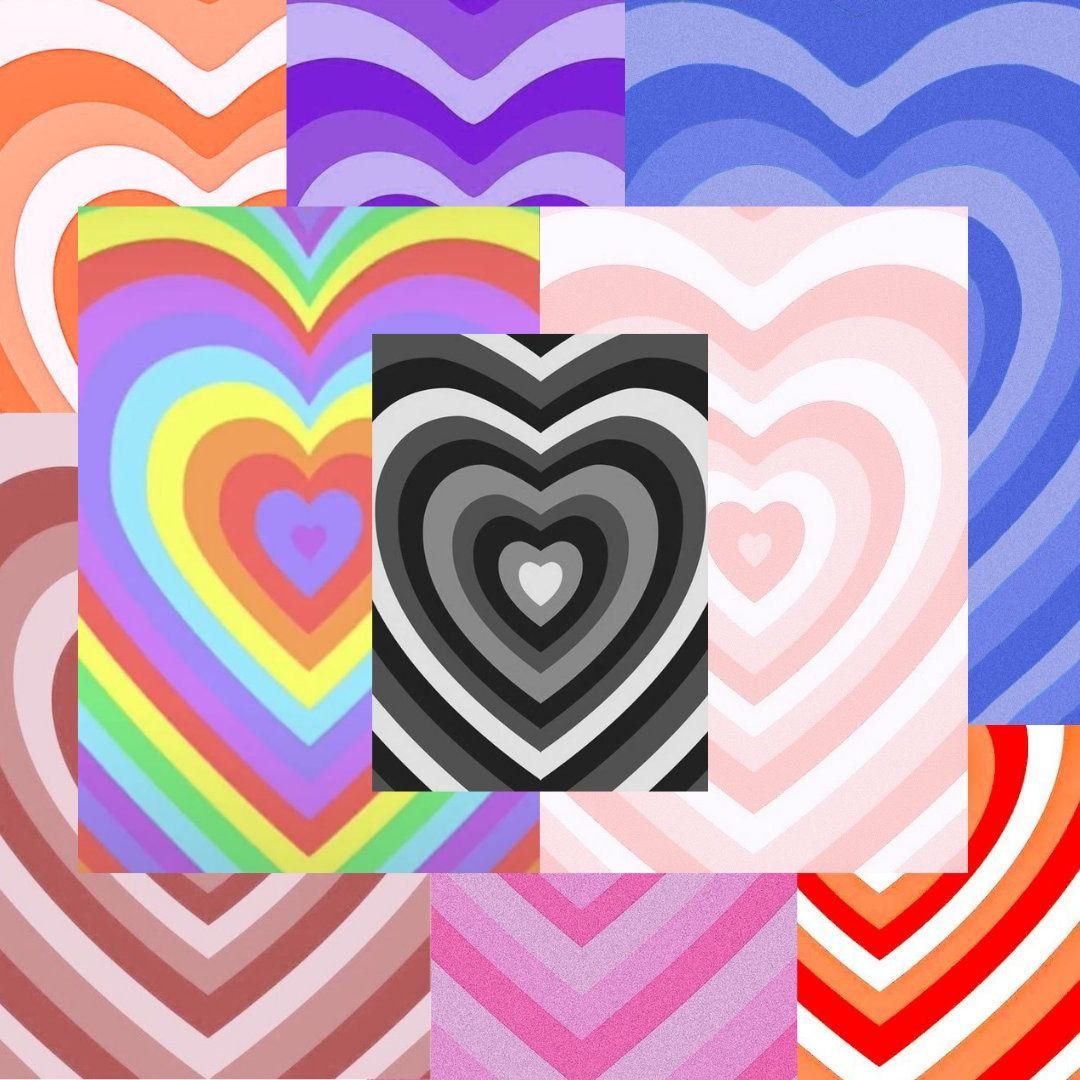 Herzen, Collage, Regenbogen, Bunt, Y2K, Hintergrundbild für iPad und Tablet