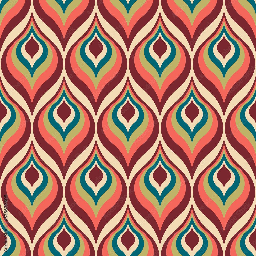 Retro-Ornament, 70er, Rot, Grün, Geometrisch, Hintergrundbild für iPad und Tablet