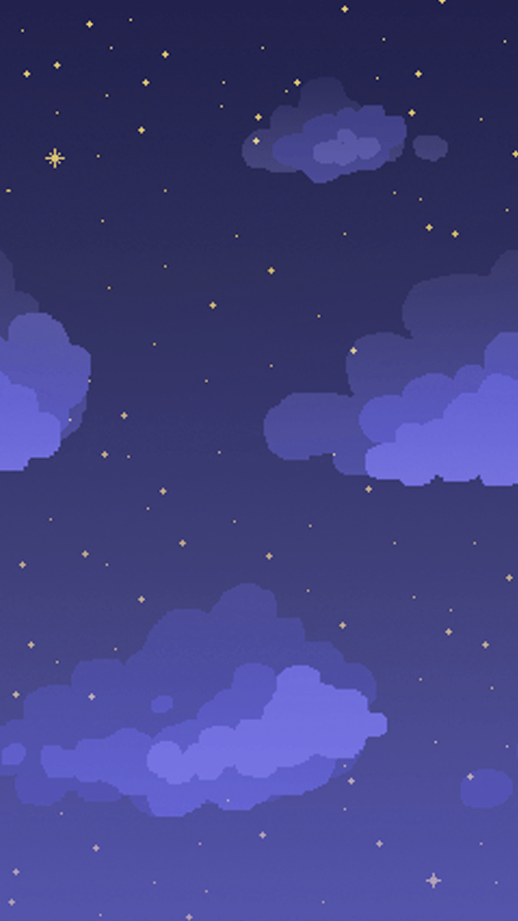 Pixel-Art, Nachthimmel, Wolken, Sterne, Lila, HD, Sperrbildschirm fürs iPhone