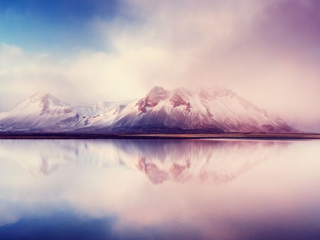Schneeberg, See, Spiegelung, Nebel, Pastell, Hintergrundbild für iPad und Tablet