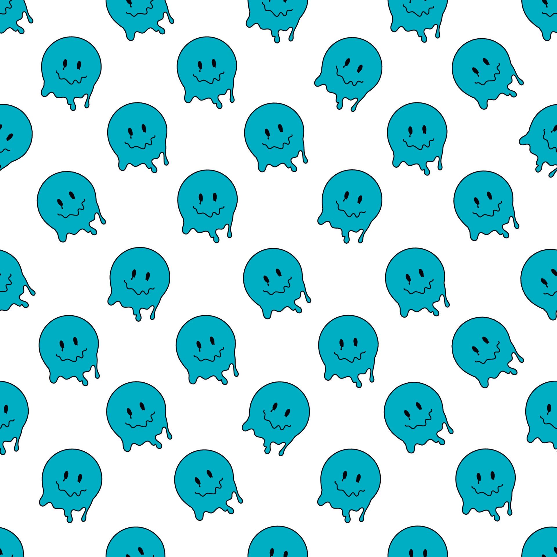 Smileys, Zerlaufene Smileys, Türkis, Weiß, Y2K, Full HD, Hintergrundbild fürs Tablet