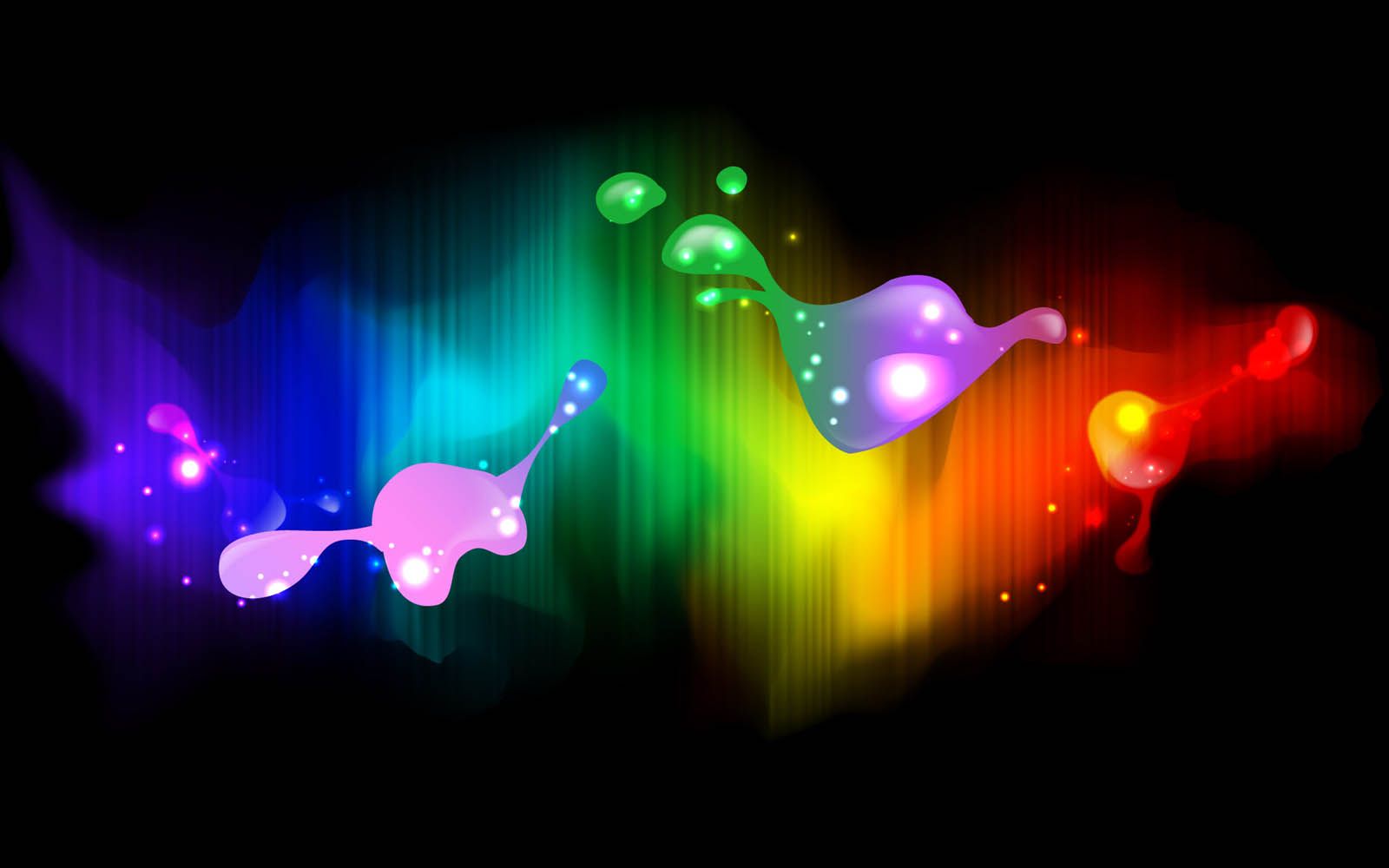 Farbspritzer, Regenbogenfarben, Flüssige Formen, Schwarzer Hintergrund, HD Wallpaper