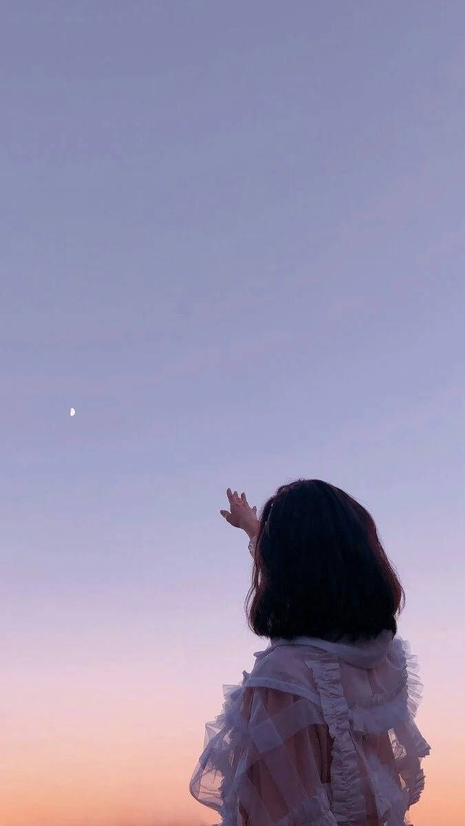 Mädchen, Himmel, Dämmerung, Pastell, Rückansicht, Hintergrundbild für iPhone und Android