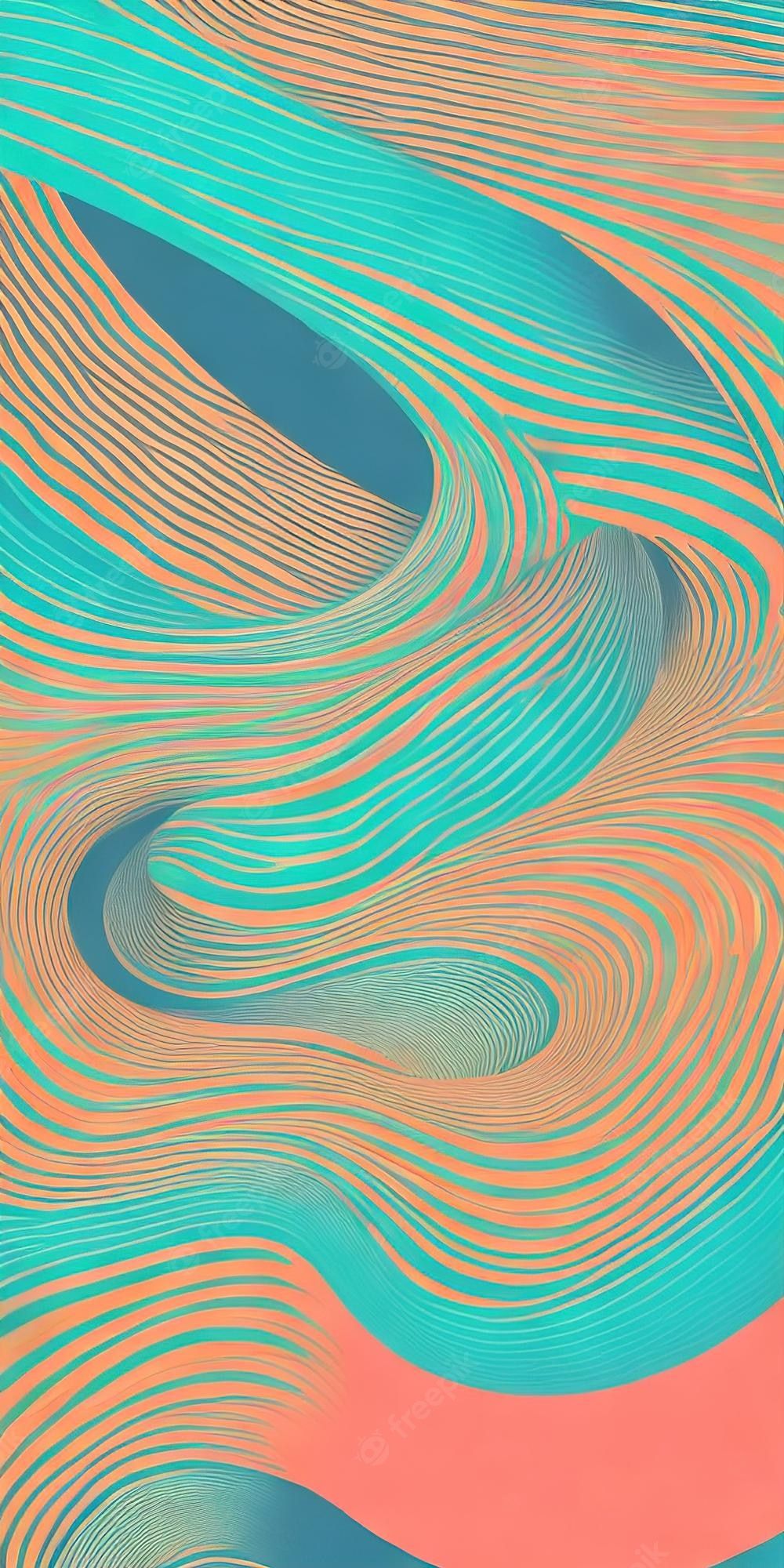 Wellenlinien, Abstrakt, Türkis, Koralle, Fließend, HD, Hintergrundbild fürs Handy