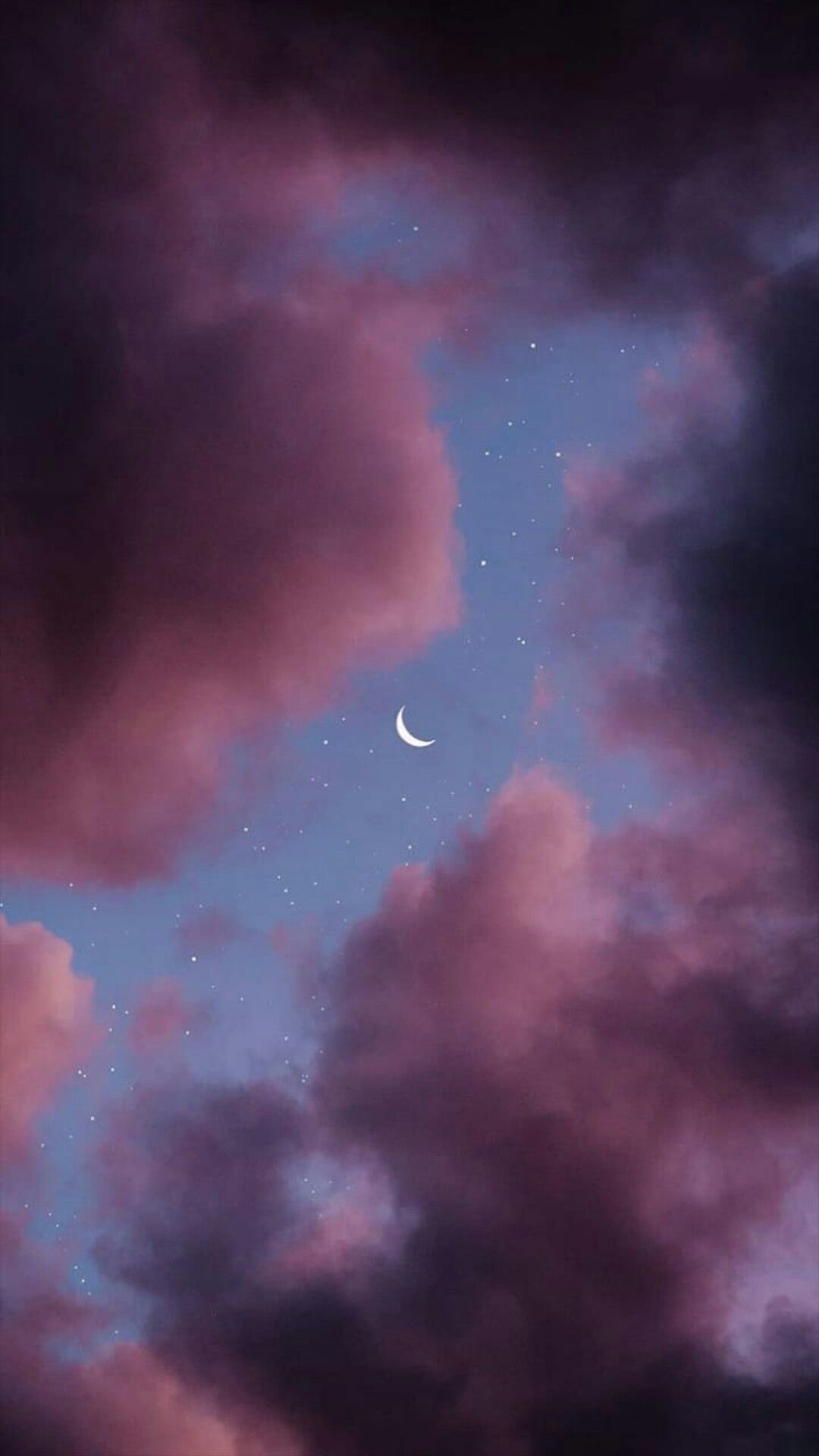 Wolken, Mondsichel, Dunkellila, Nachthimmel, Full HD, Hintergrundbild fürs Handy