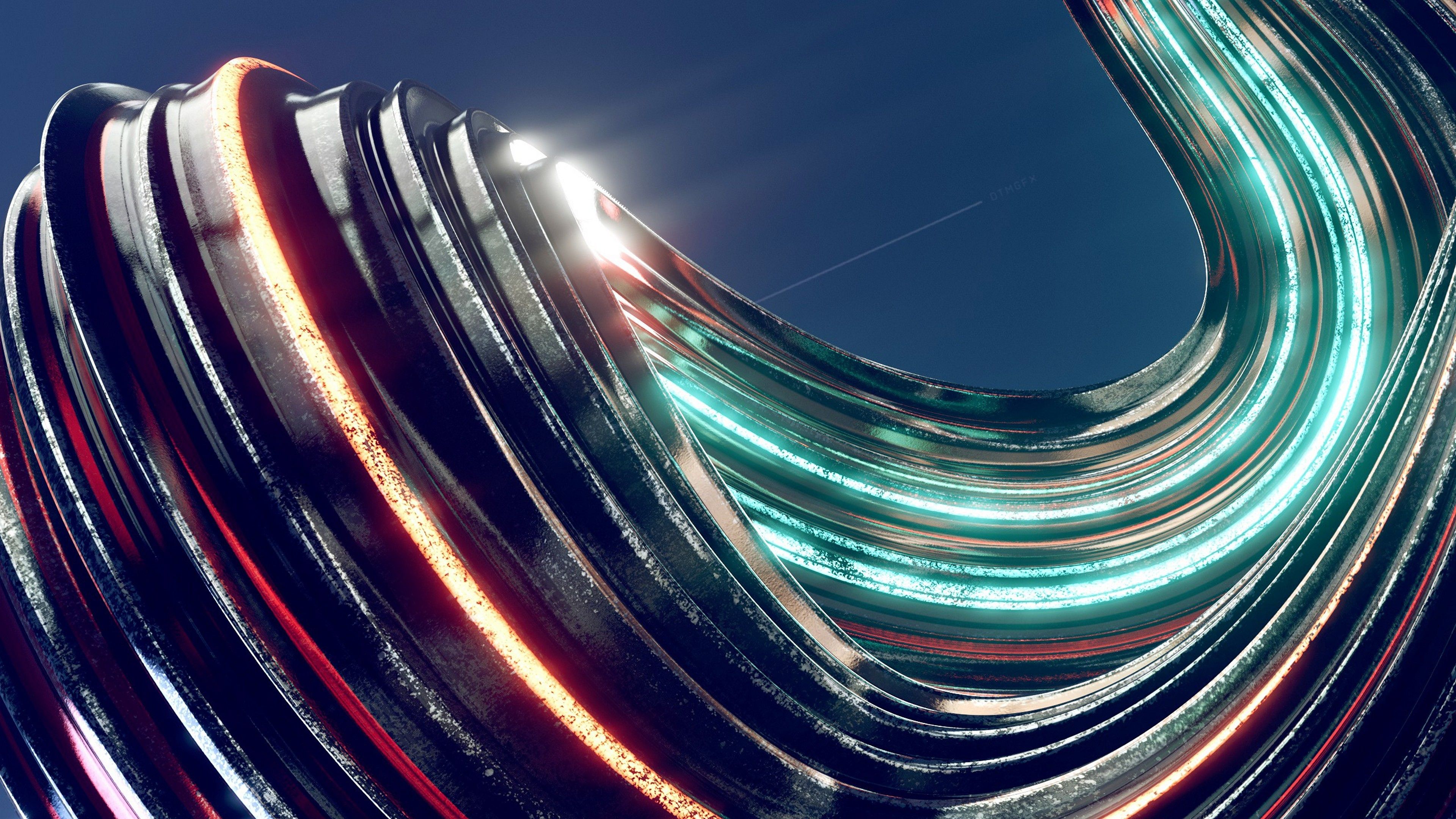 Kurven, Lichtstreifen, Türkis, Rot, Abstrakt, 4K, Hintergrundbild für den PC