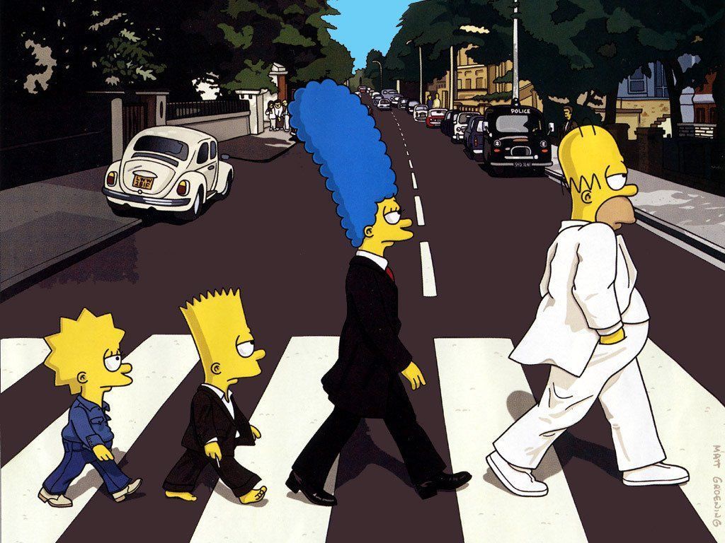 Die Simpsons, Homer Simpson, Marge Simpson, Bart Simpson, Lisa Simpson, Abbey Road, Zebrastreifen, VW Käfer, Tablet-Hintergrund