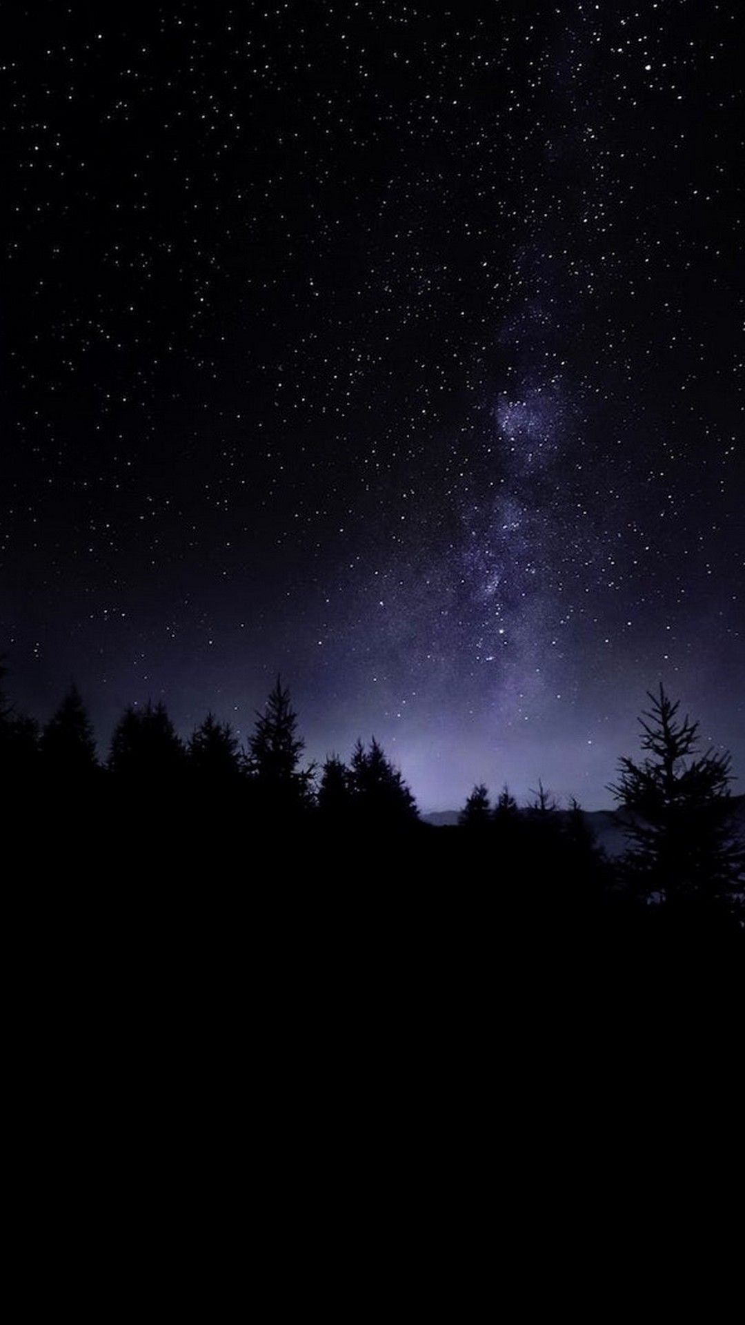 Sternenhimmel, Wald, Nacht, Milchstraße, Dunkel, Full HD, Handy-Hintergrund im Hochformat