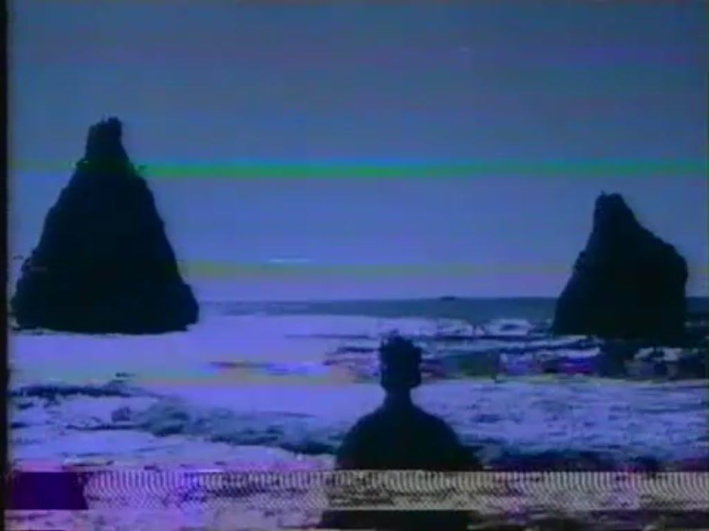 Felsen, Meer, Glitch, VHS-Effekt, Vaporwave, Blau, Hintergrundbild für iPad und Tablet