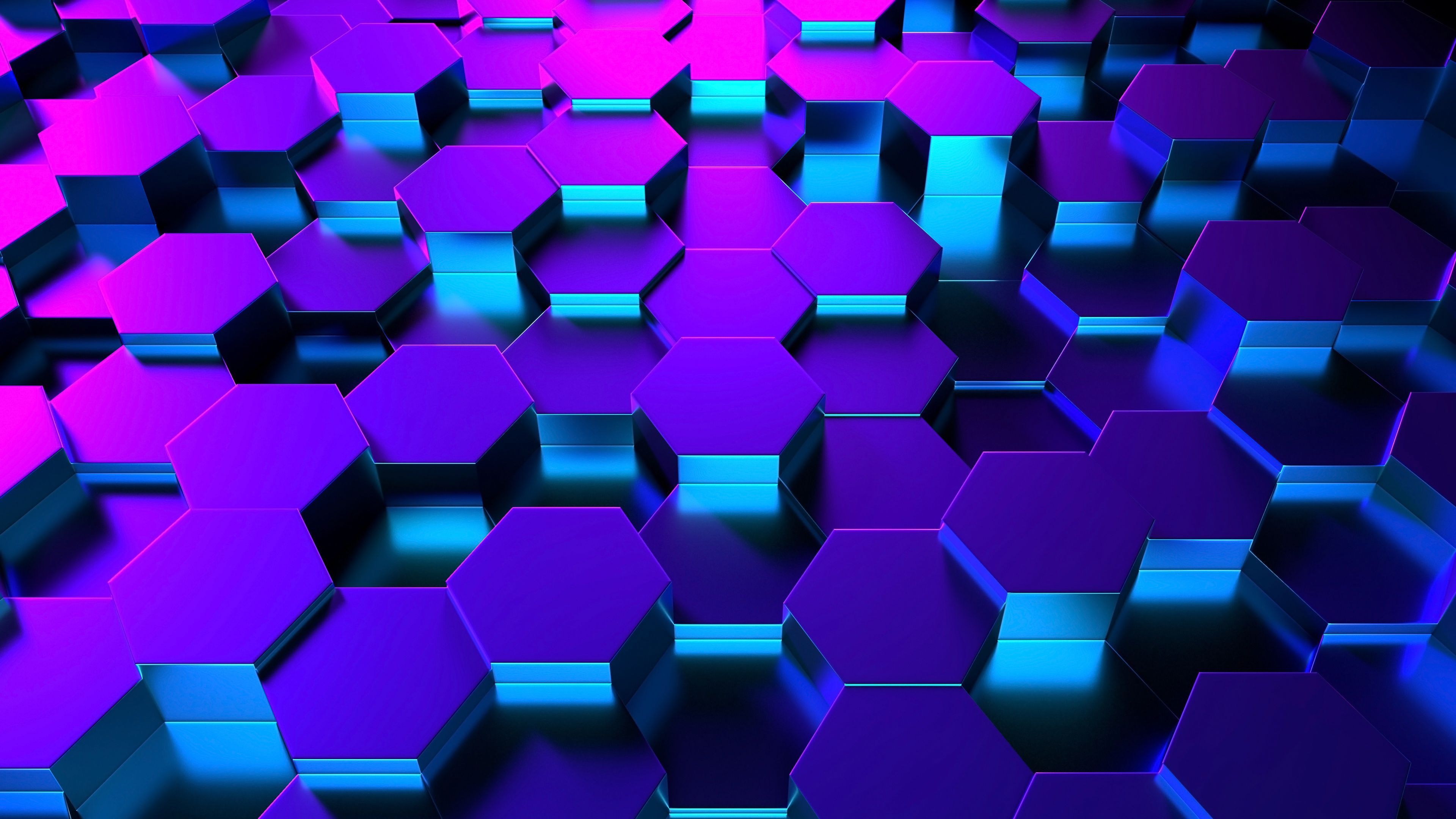 Sechsecke, Säulen, Lila, Blau, 3D-Rendering, 4K 2160p, Desktop-Hintergrundbild